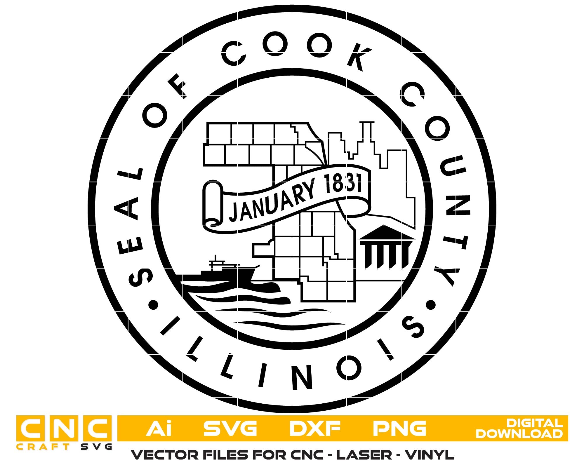 Seal Of Cook County Illinois SVG, Cook County Official Seal Vector, Illinois County Seal SVG, Cook County Emblem Vector, Cook County Government Seal SVG