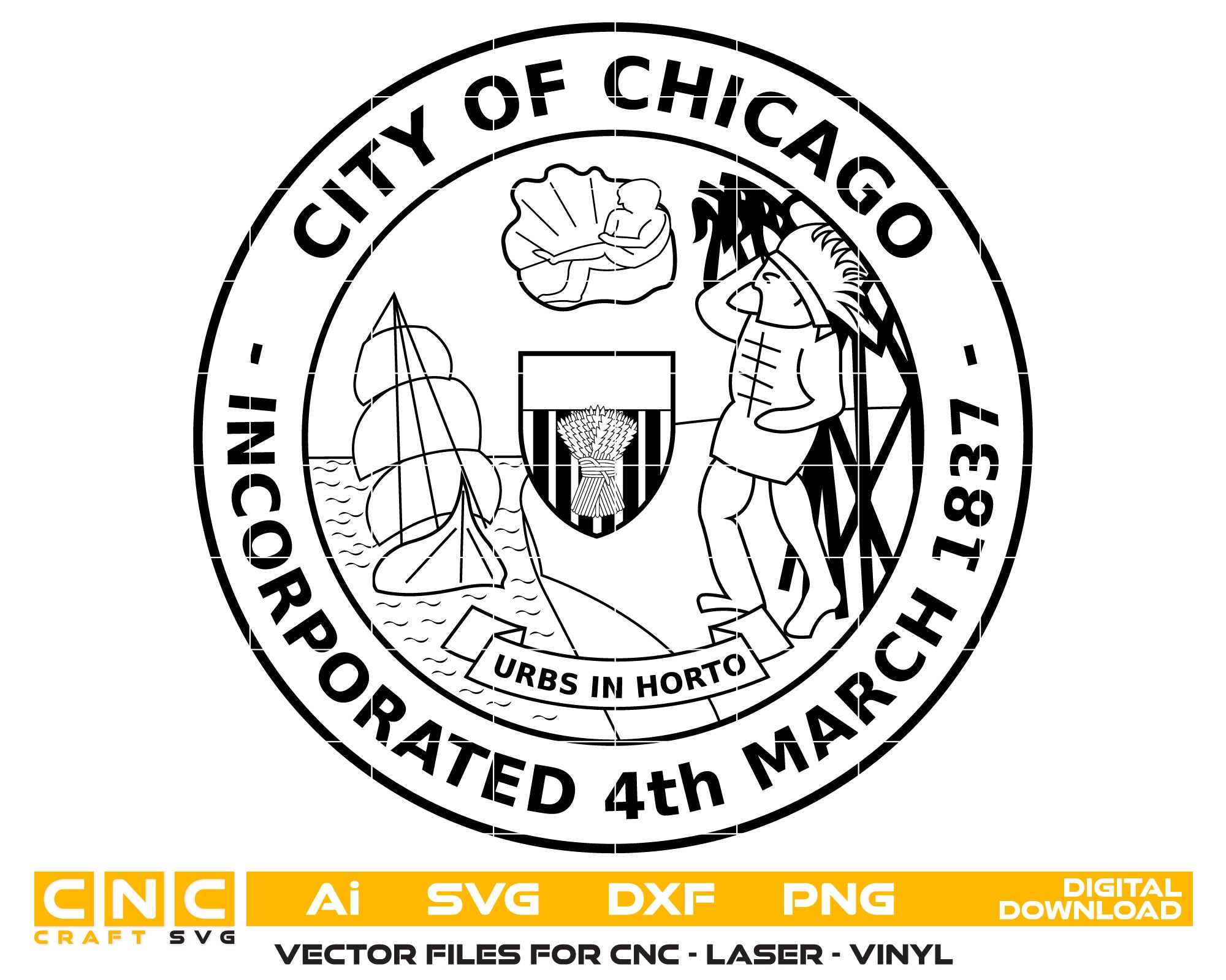 Seal of Chicago Illinois SVG, Chicago City Government Emblem Vector, Chicago Municipal Seal, Chicago City Seal SVG, Chicago Official Emblem Vector File