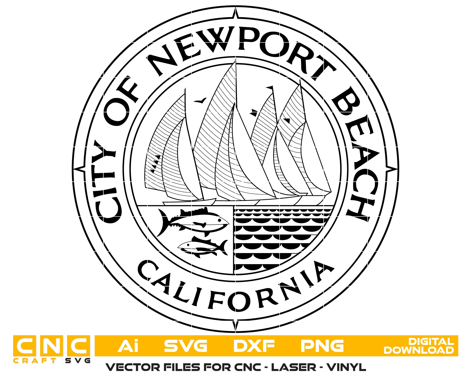 Seal of Newport Beach California SVG, Newport Beach City Emblem Vector, Newport Beach Municipal Seal, City Seal SVG, California Official Emblem Vector File
