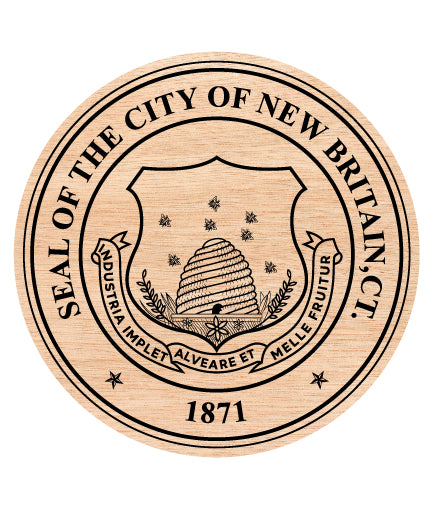 Seal of the City of New Britain Connecticut SVG digital download, city emblem vector design for Cricut, Silhouette, CNC, engraving, and municipal craft projects.