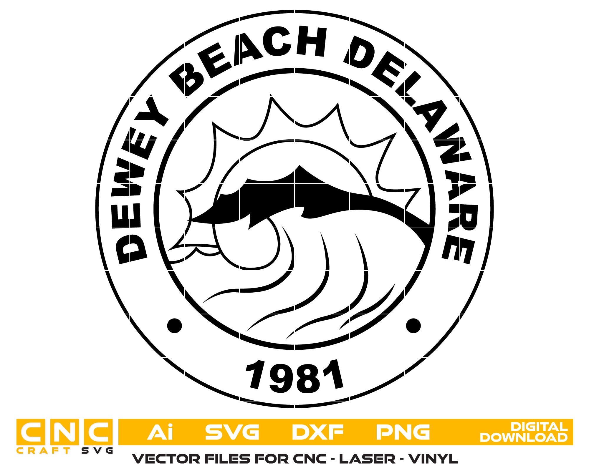 Seal of the Town of Dewey Beach Delaware SVG, Dewey Beach Town Emblem Vector, Dewey Beach Municipal Seal, Town Seal SVG, Delaware Official Emblem Vector File