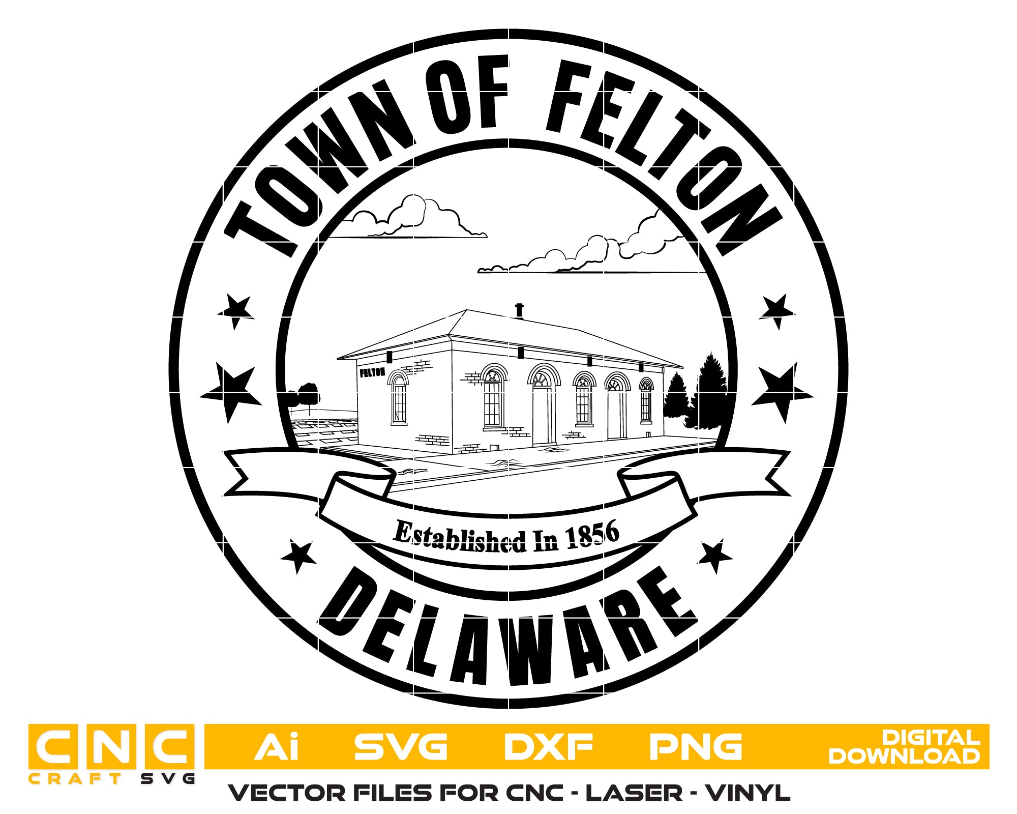 Seal of the Town of Felton Delaware SVG, Felton Town Emblem Vector, Felton Municipal Seal, Town Seal SVG, Delaware Official Emblem Vector File
