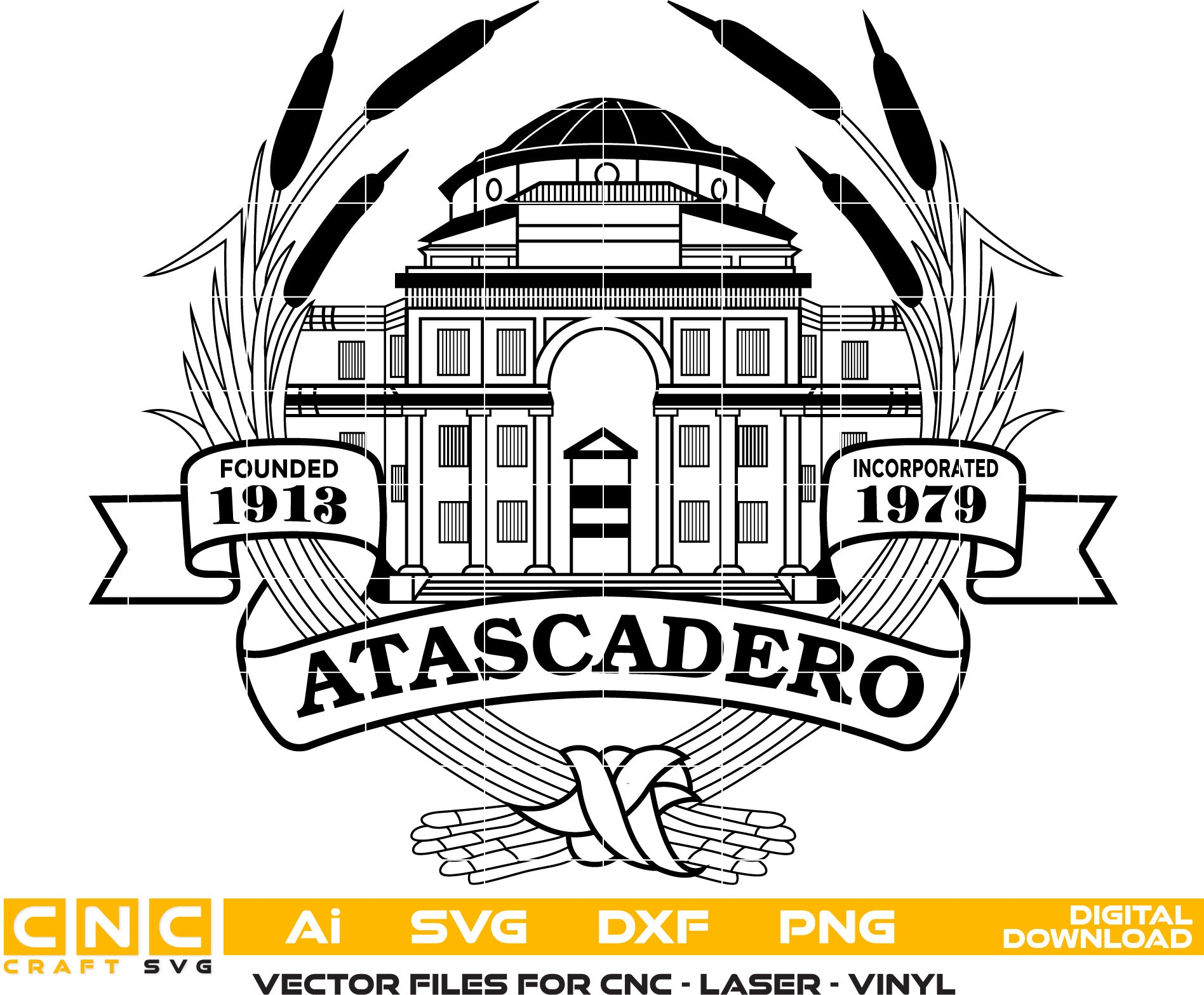 Seal of Atascadero, California Seal Vector art Svg, Dxf, Jpg, Png and Ai files For laser engraving, woodworking, acrylic painting, and all printing machines.