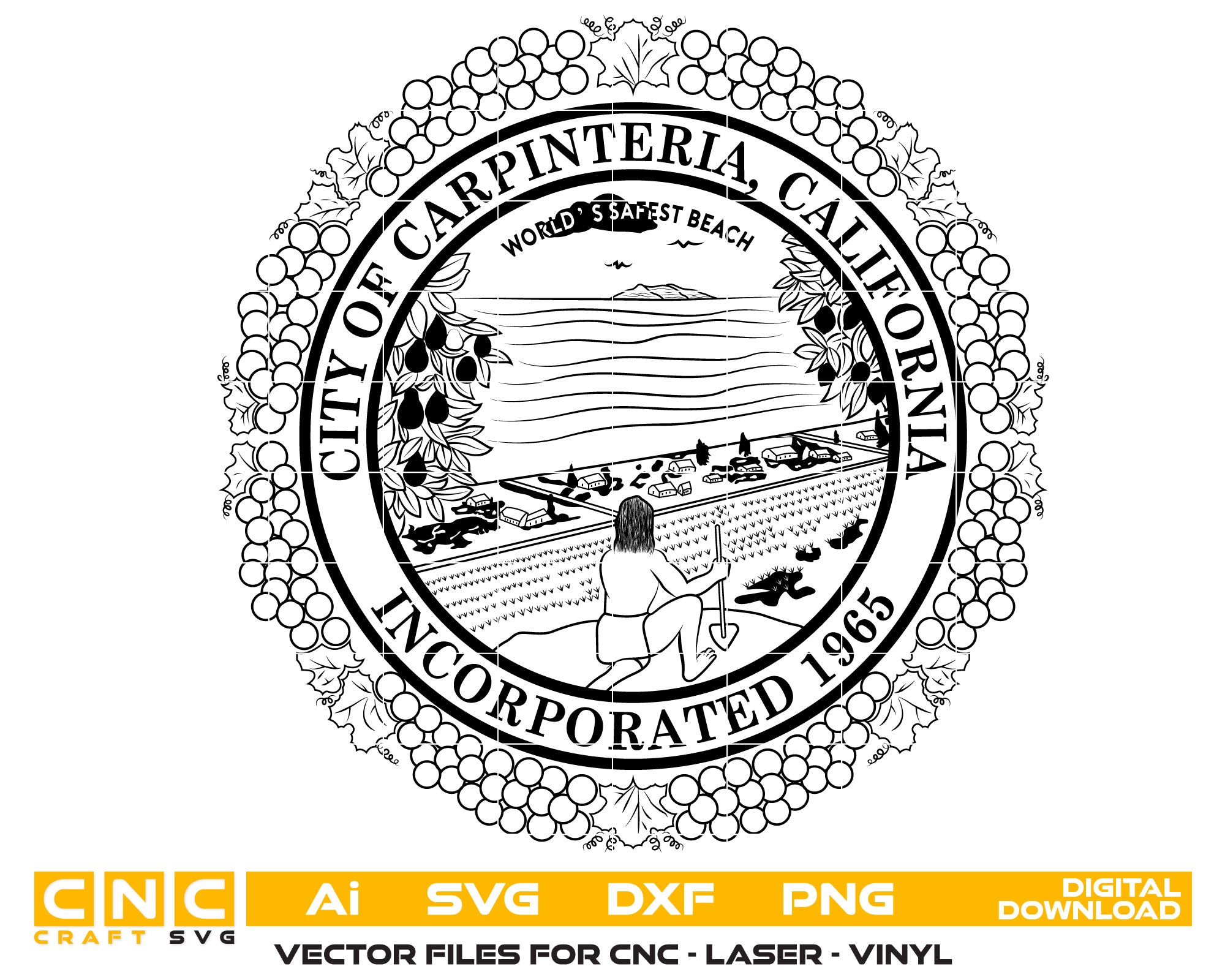 Seal of Carpinteria, California Vector art Svg, Dxf, Jpg, Png, and Ai files For laser engraving, woodworking, acrylic painting, and all printing machines.