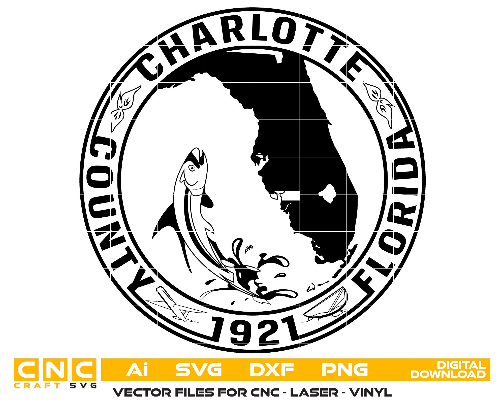 Seal of Charlotte County, Florida Vector art Svg, Dxf, Jpg, Png, and Ai files For laser engraving, woodworking, acrylic painting, and all printing machines.