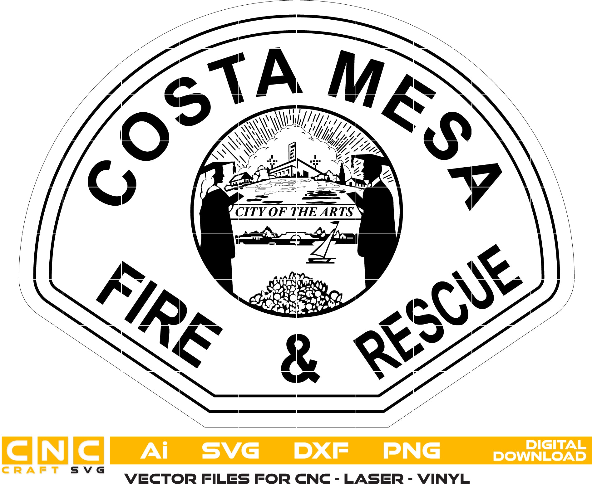 Costa Mesa Fire Rescue Badge Vector art Svg/ Dxf/ Jpg/ Png/ and Ai files For laser engraving/ woodworking/ acrylic painting and all printing machines.