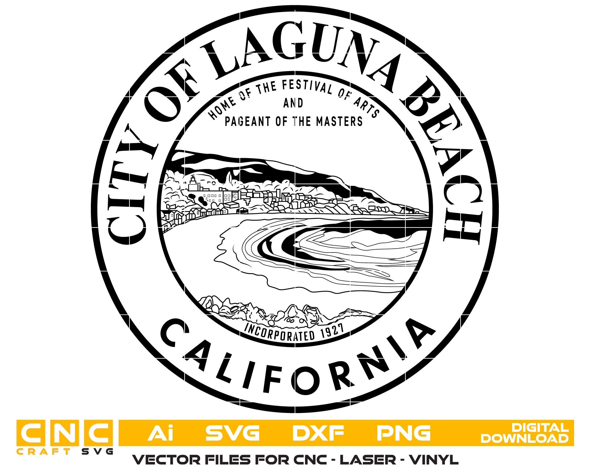 Seal of Laguna Beach, California Vector art Svg, Dxf, Jpg, Png, and Ai files For laser engraving, woodworking, acrylic painting, and all printing machines.