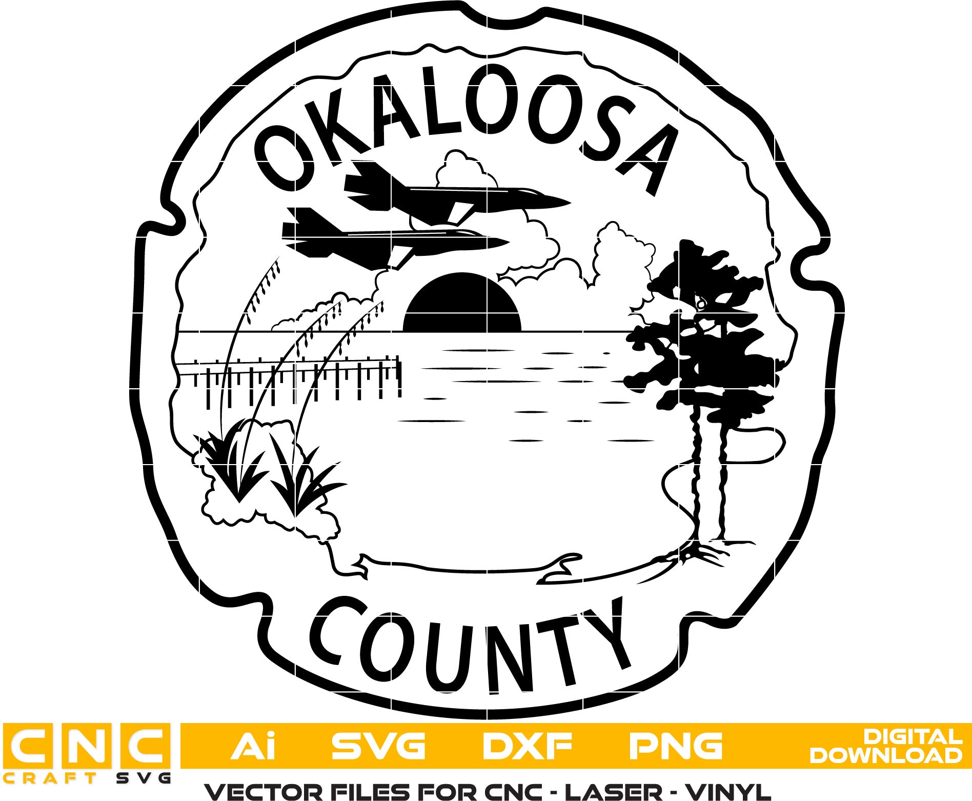 Seal of Okaloosa County, Florida Seal Vector art Svg, Dxf, Jpg, Png, and Ai files For laser engraving, woodworking, acrylic painting, and all printing machines.