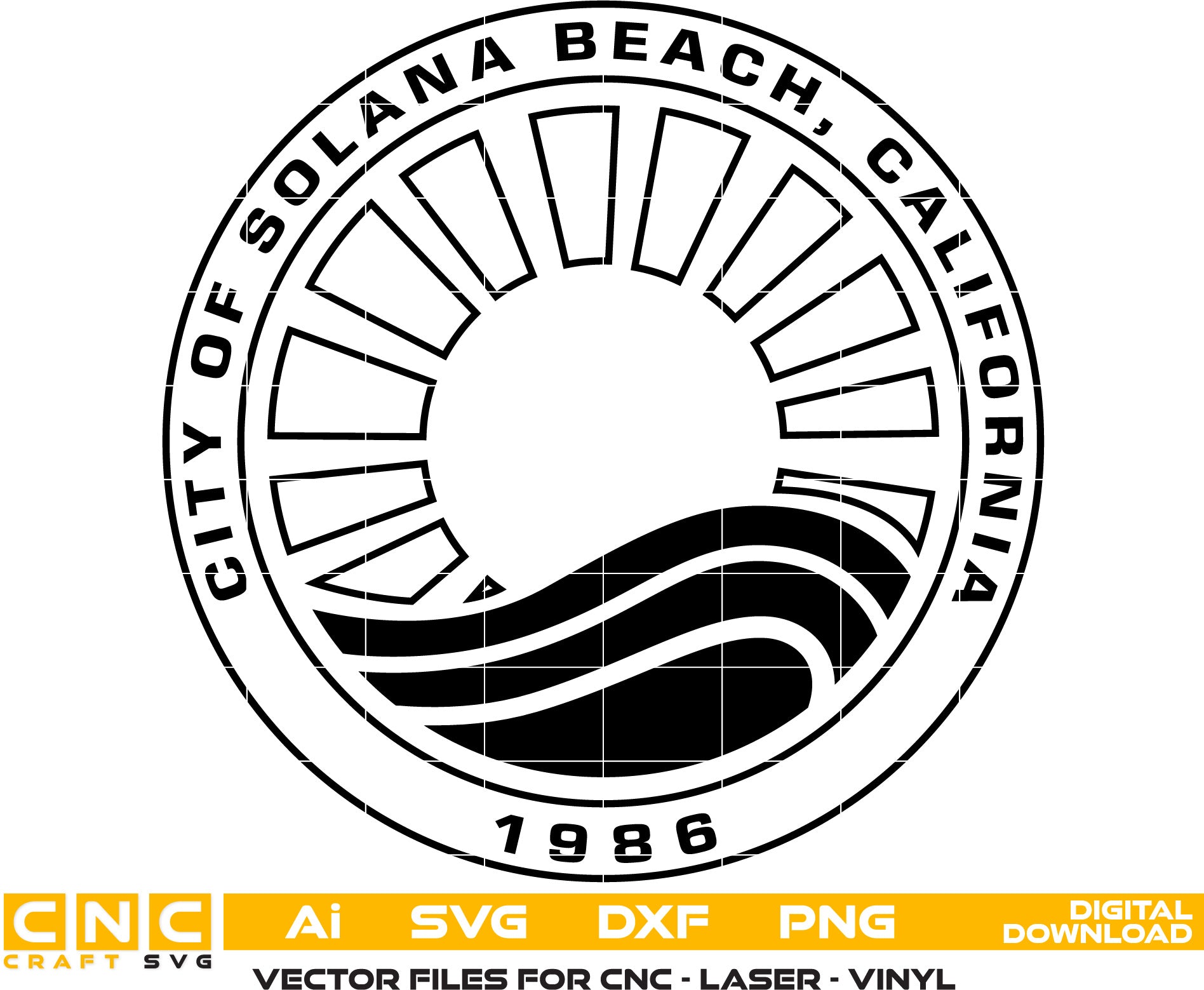 Seal of Solana Beach, California Seal Vector art Svg, Dxf, Jpg, Png, and Ai files For laser engraving, woodworking, acrylic painting, and all printing machines.