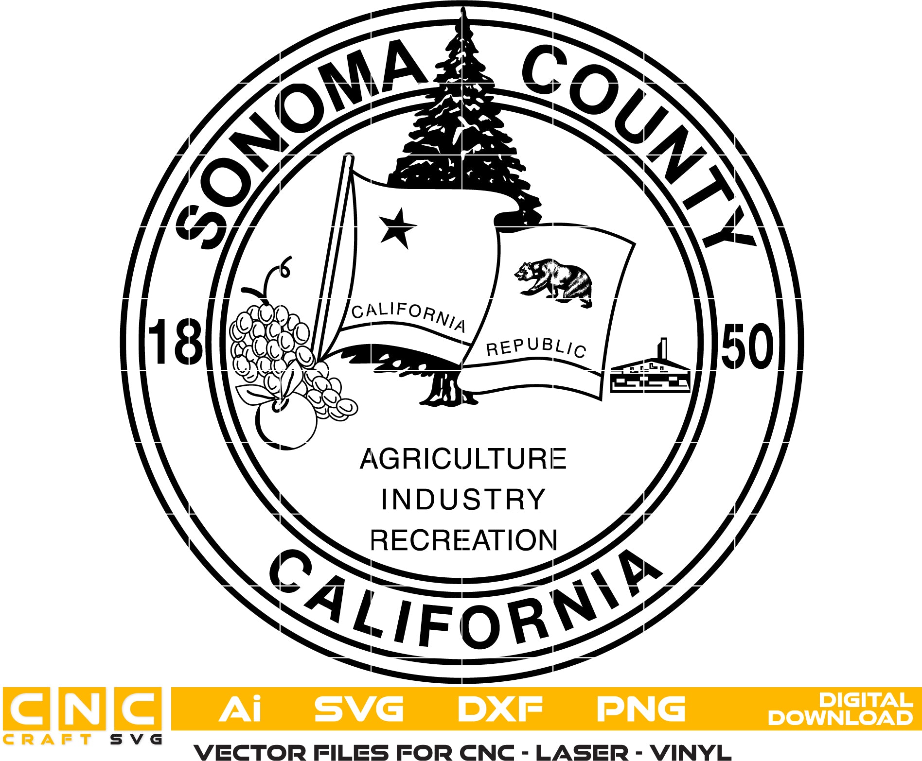 Seal of Sonoma County, California Vector art Digital file