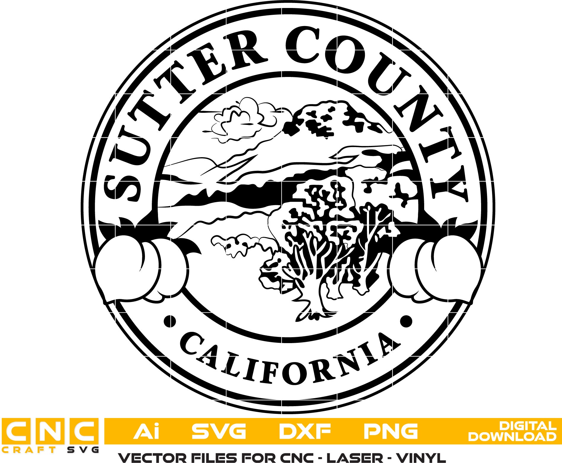 Seal of Sutter County, California Vector art Svg, Dxf, Jpg, Png, and Ai files For laser engraving, woodworking, acrylic painting, and all printing machines.