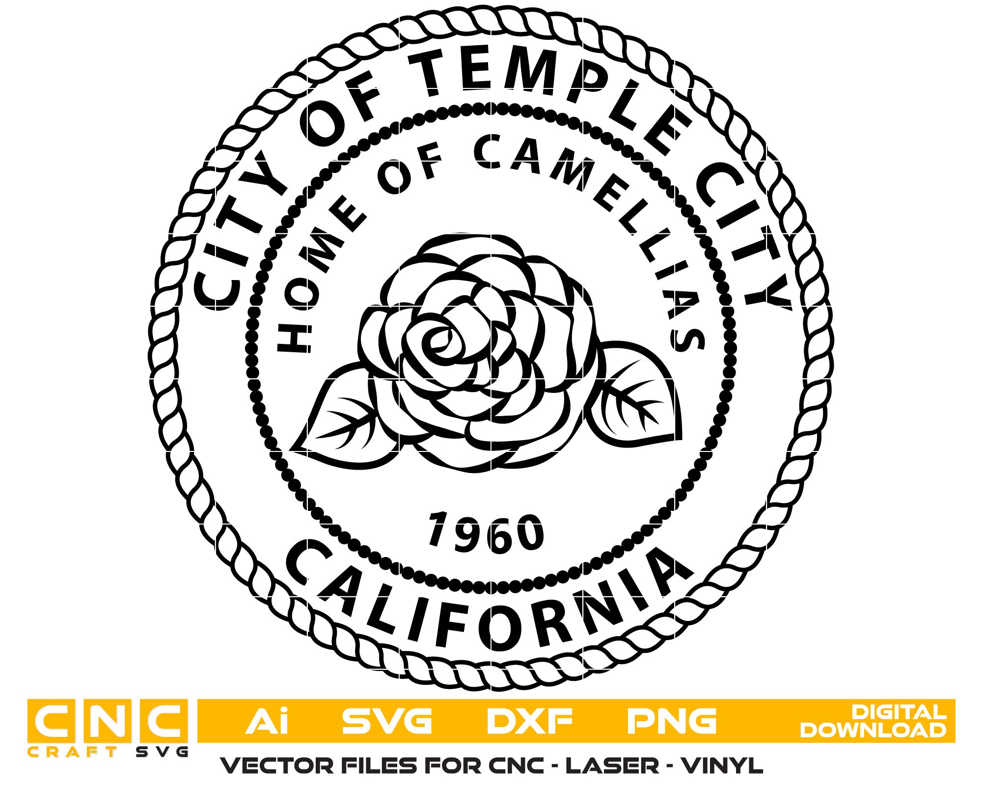 Seal of Temple City, California Vector art Svg, Dxf, Jpg, Png, and Ai files For laser engraving, woodworking, acrylic painting, and all printing machines.