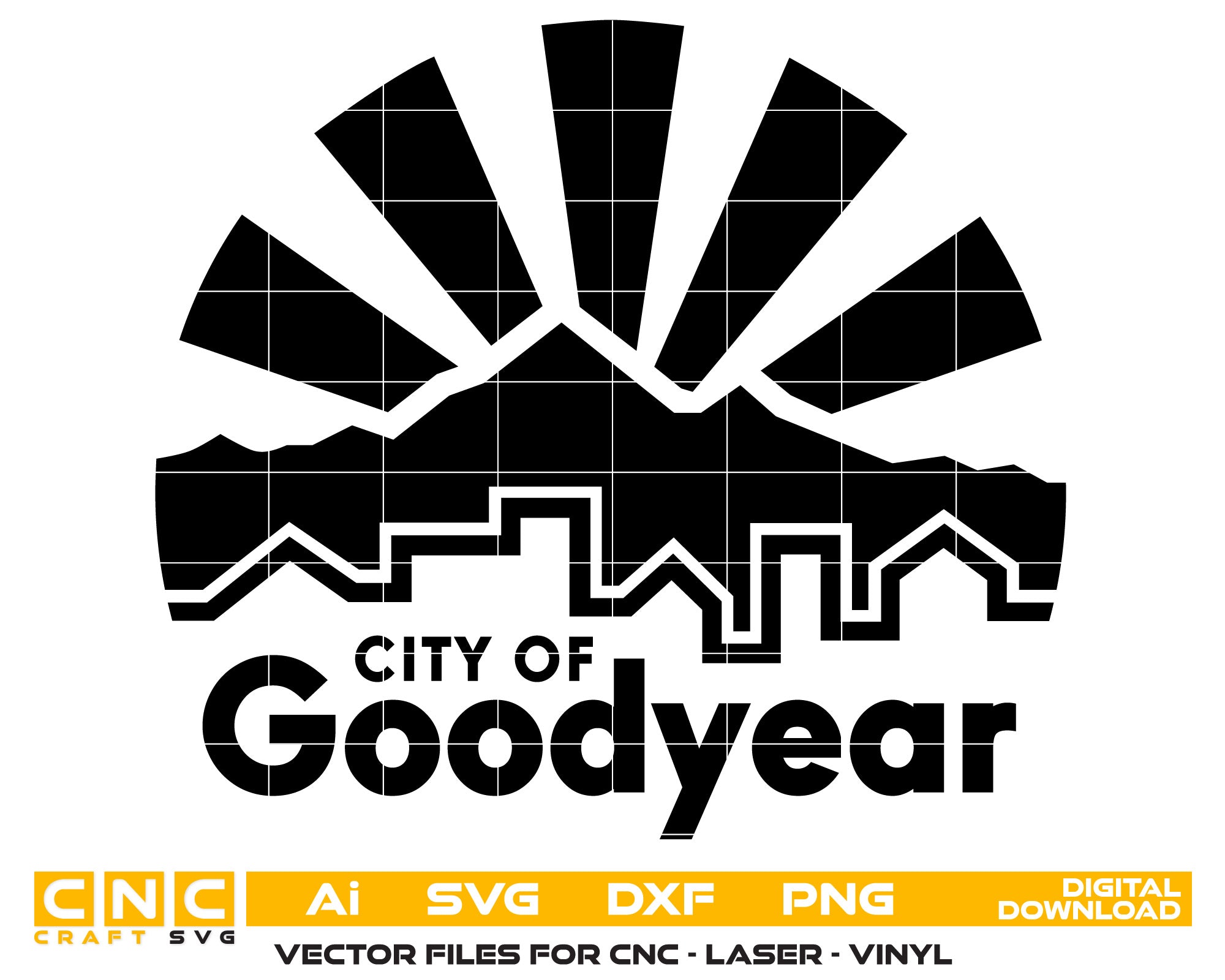 Seal of the city of Goodyear, Arizona Vector art Svg, Dxf, Jpg, Png, and Ai files For laser engraving, woodworking, acrylic painting, and all printing machines.