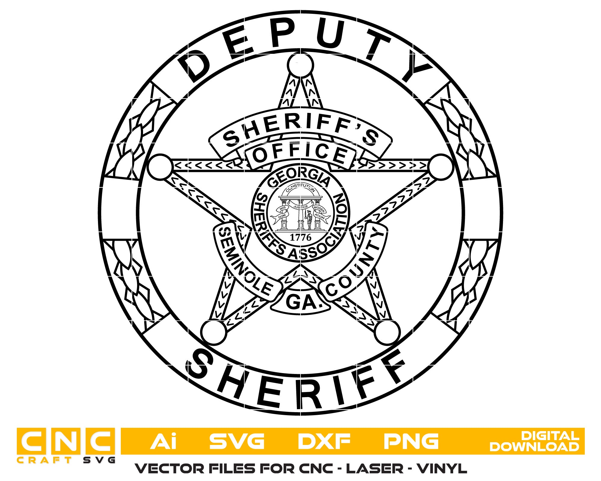 Seminole County Deputy Sheriff Badge Vector art Svg, Dxf, Jpg, Png, and Ai files For laser engraving, woodworking, acrylic painting, and all printing machines.