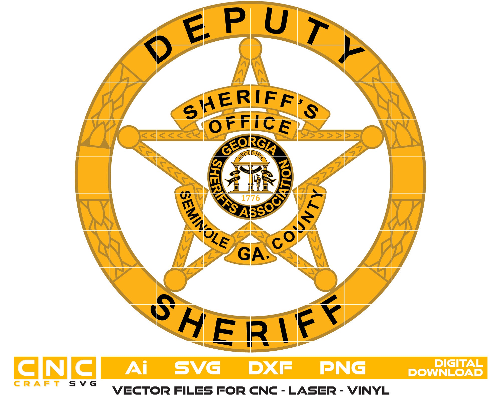 Seminole County Deputy Sheriff Color Badge Vector art Svg, Dxf, Jpg, Png, and Ai files For laser engraving, woodworking, acrylic painting, and all printing machines.