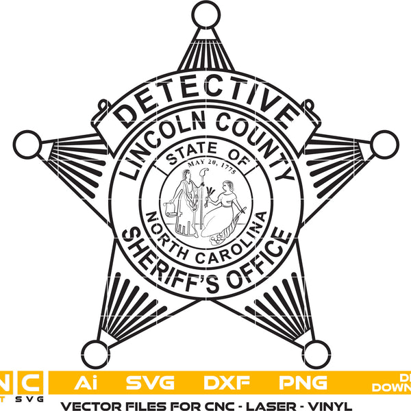 Sheriff Badge,Lincoln County Sheriff Detective Badge, North Carolina S