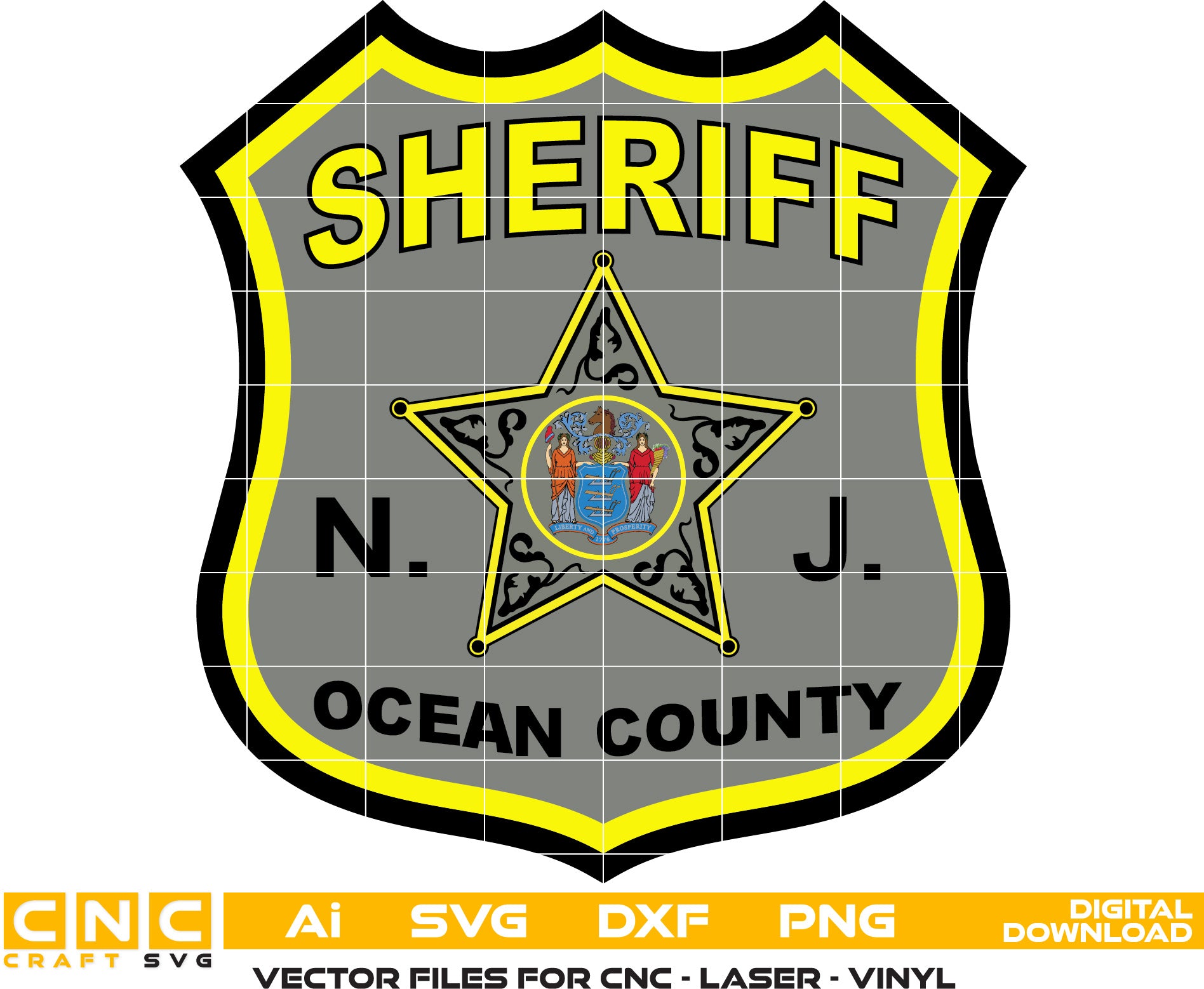 Sheriff Badge, Ocean County Sheriff Badge, New Jersey Sheriff Badge Colour file Vector Art