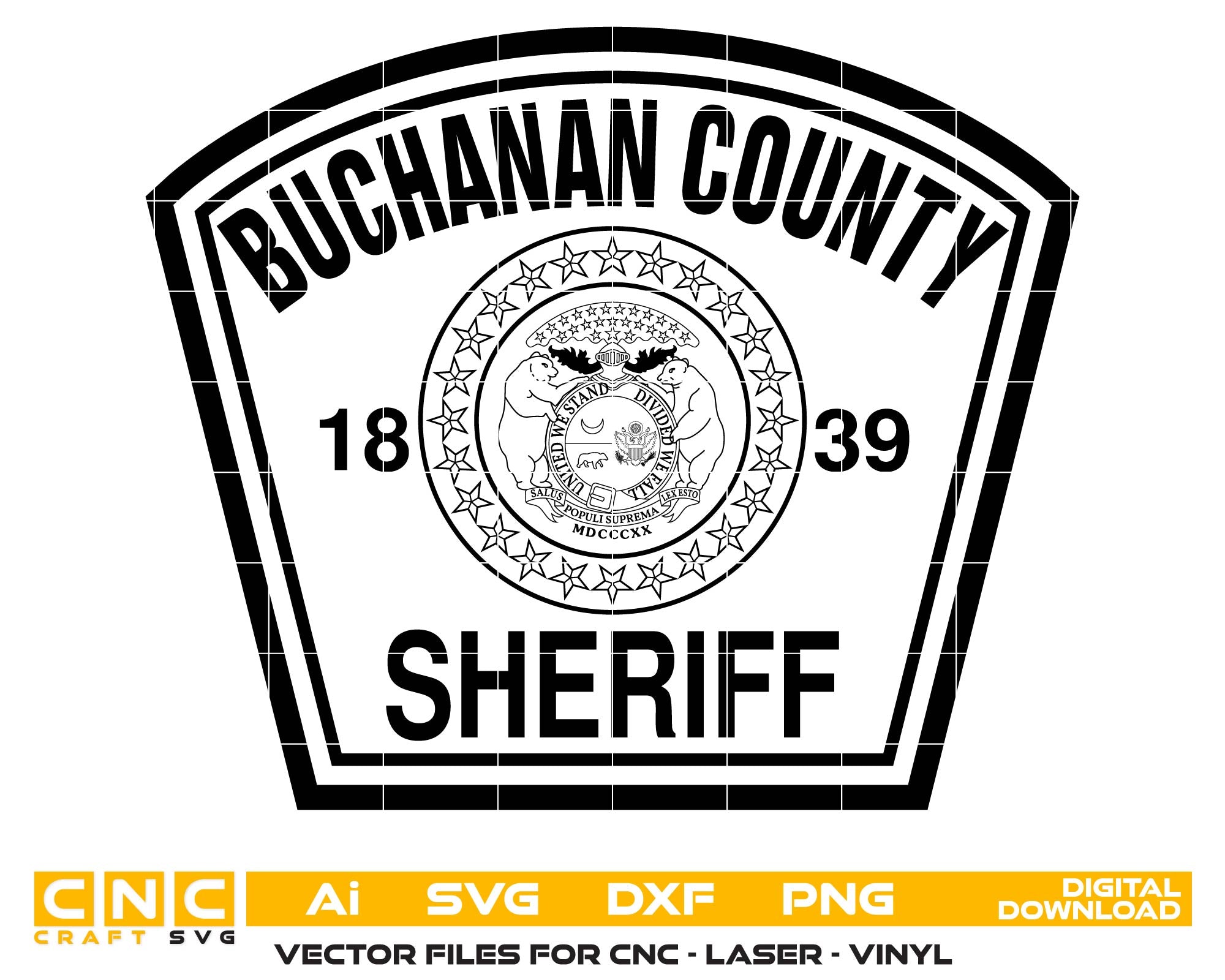 Buchanan County Sheriff Badge SVG, Sheriff Office Badge Vector, Law Enforcement Emblem SVG, Police Shield Design, Sheriff Star Vector, Engraving Badge File