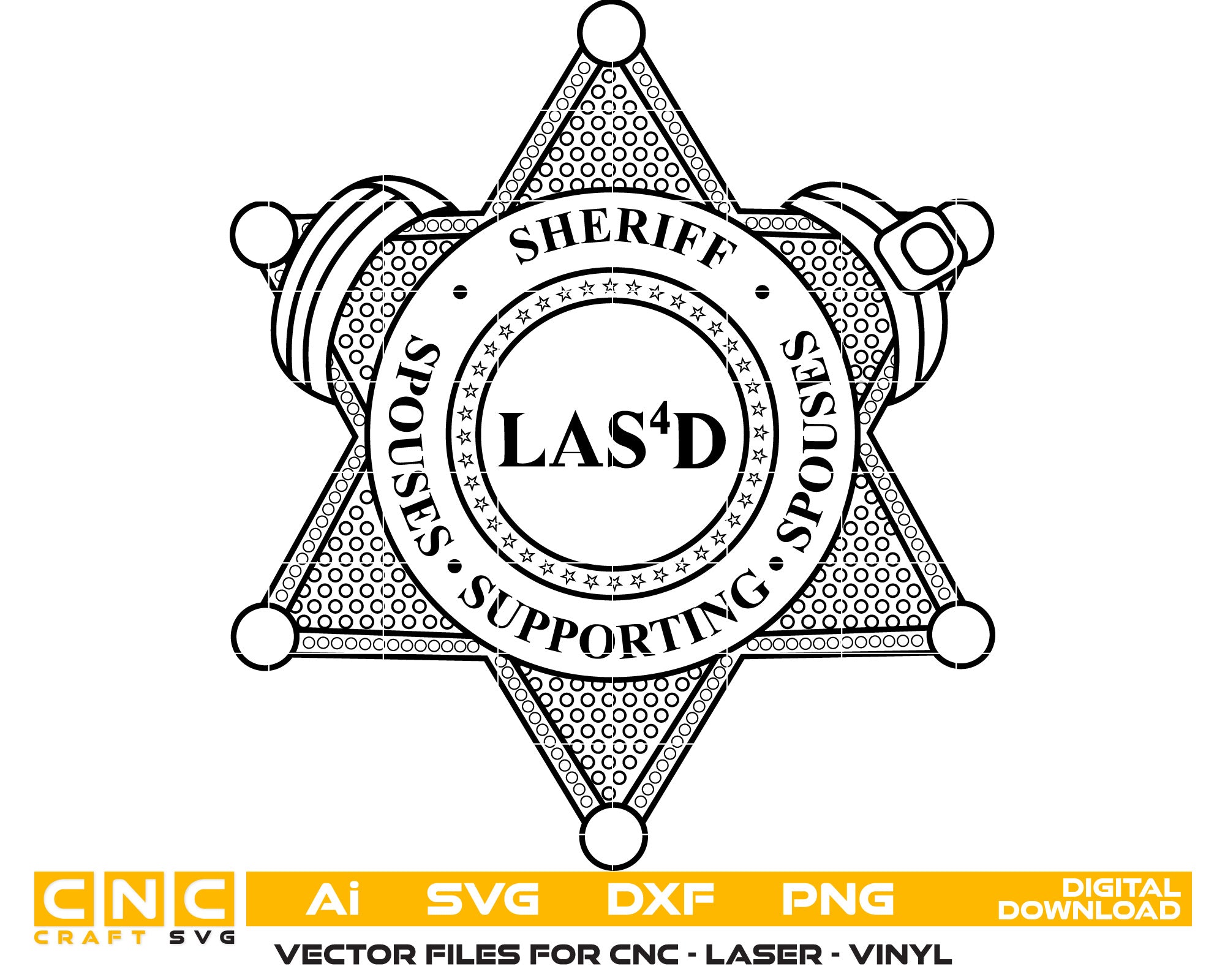 Sheriff badge Vector art Svg, Dxf, Jpg, Png, and Ai files For laser engraving, woodworking, acrylic painting, and all printing machines.