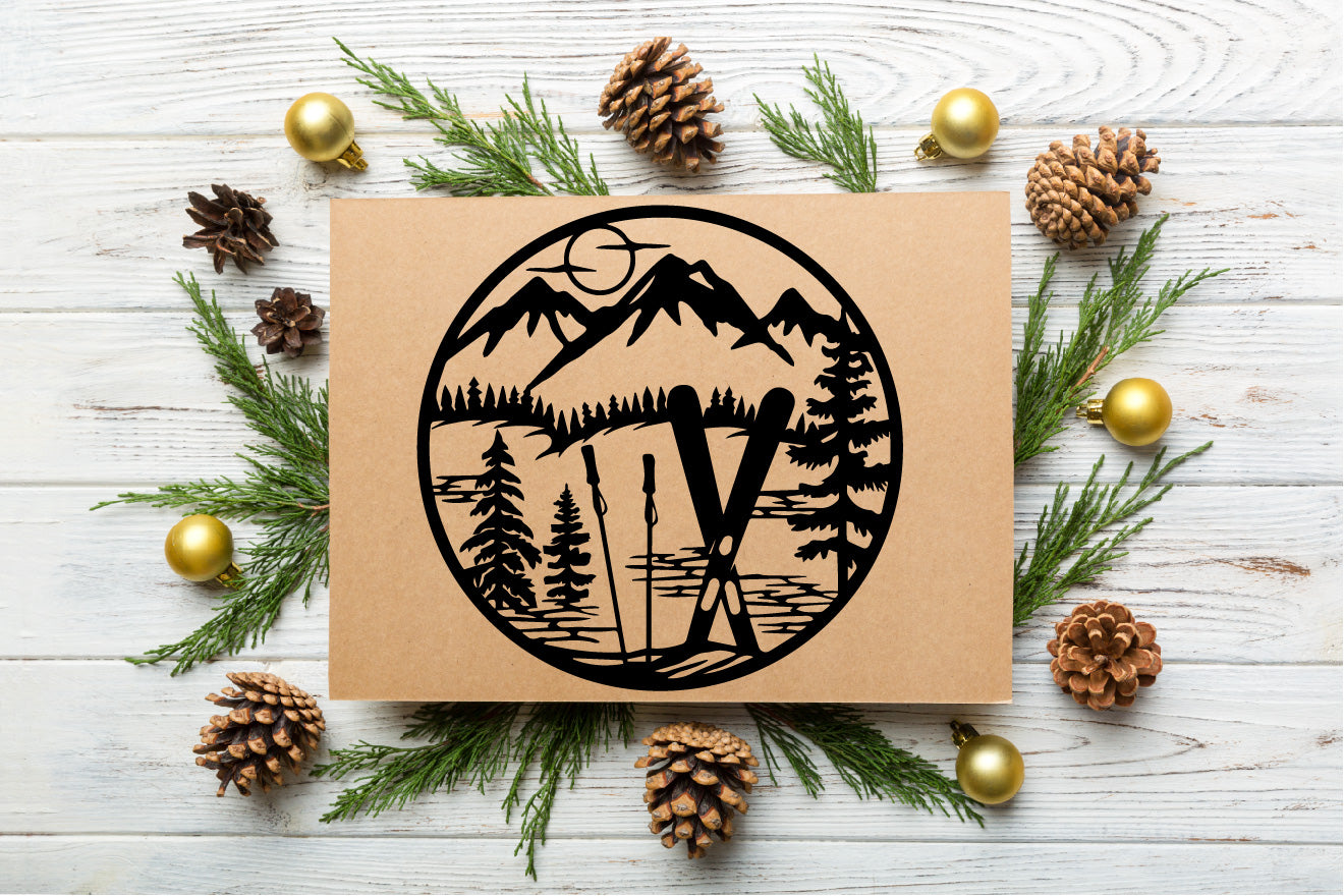 Skiing in Mountains and Pine Fir Forest – Vector File