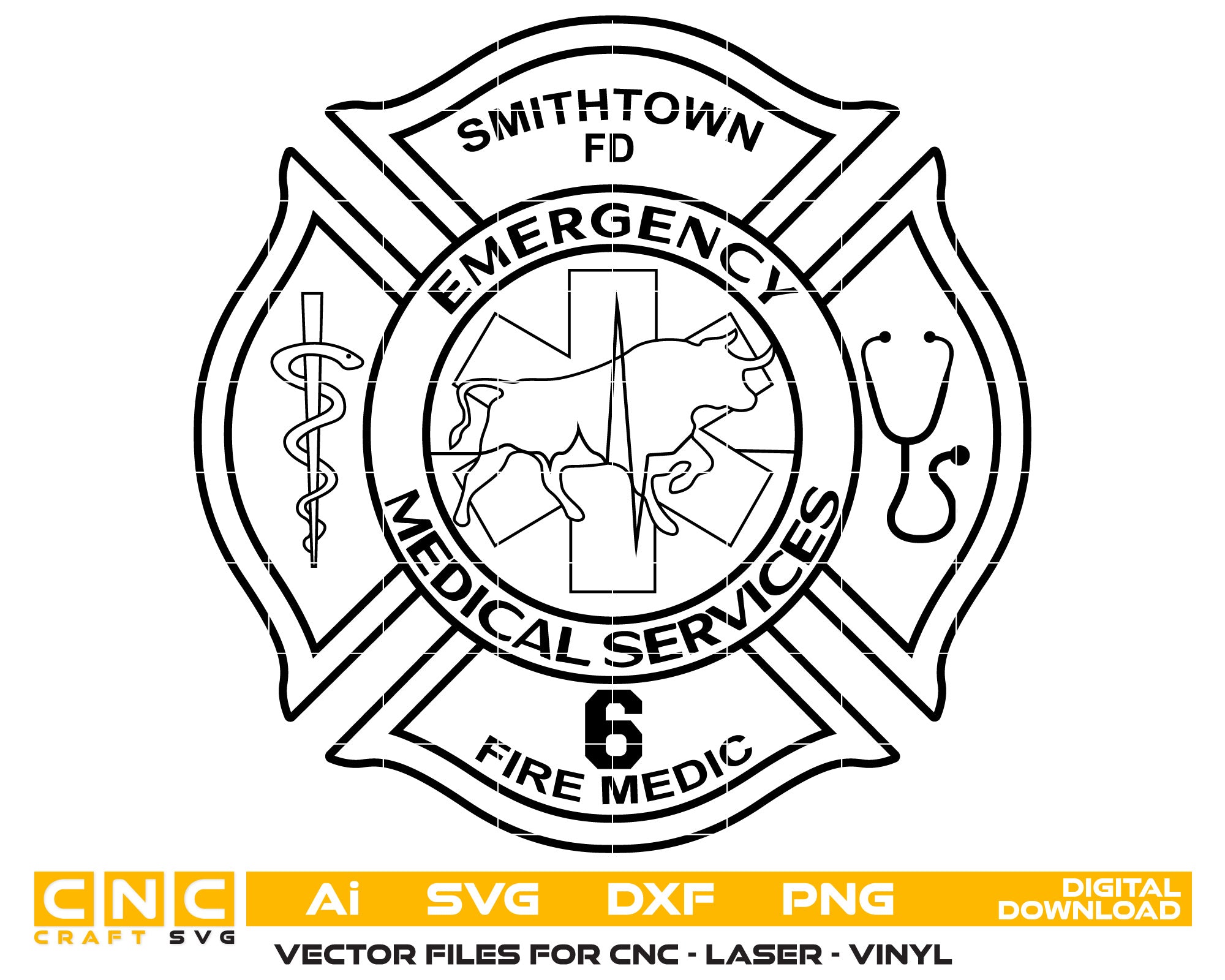 Smithtown Fire Medical Services Vector art Svg, Dxf, Jpg, Png, and Ai files For laser engraving, woodworking, acrylic painting, and all printing machines.