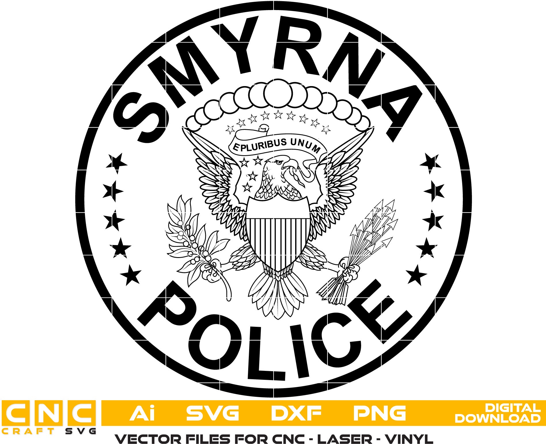 Smyrna Police Logo Vector Art, Ai,SVG, DXF, PNG, Digital Files for Laser Engraving, Woodworking, Printing, CNC Router, Cricut, Ezecad etc.