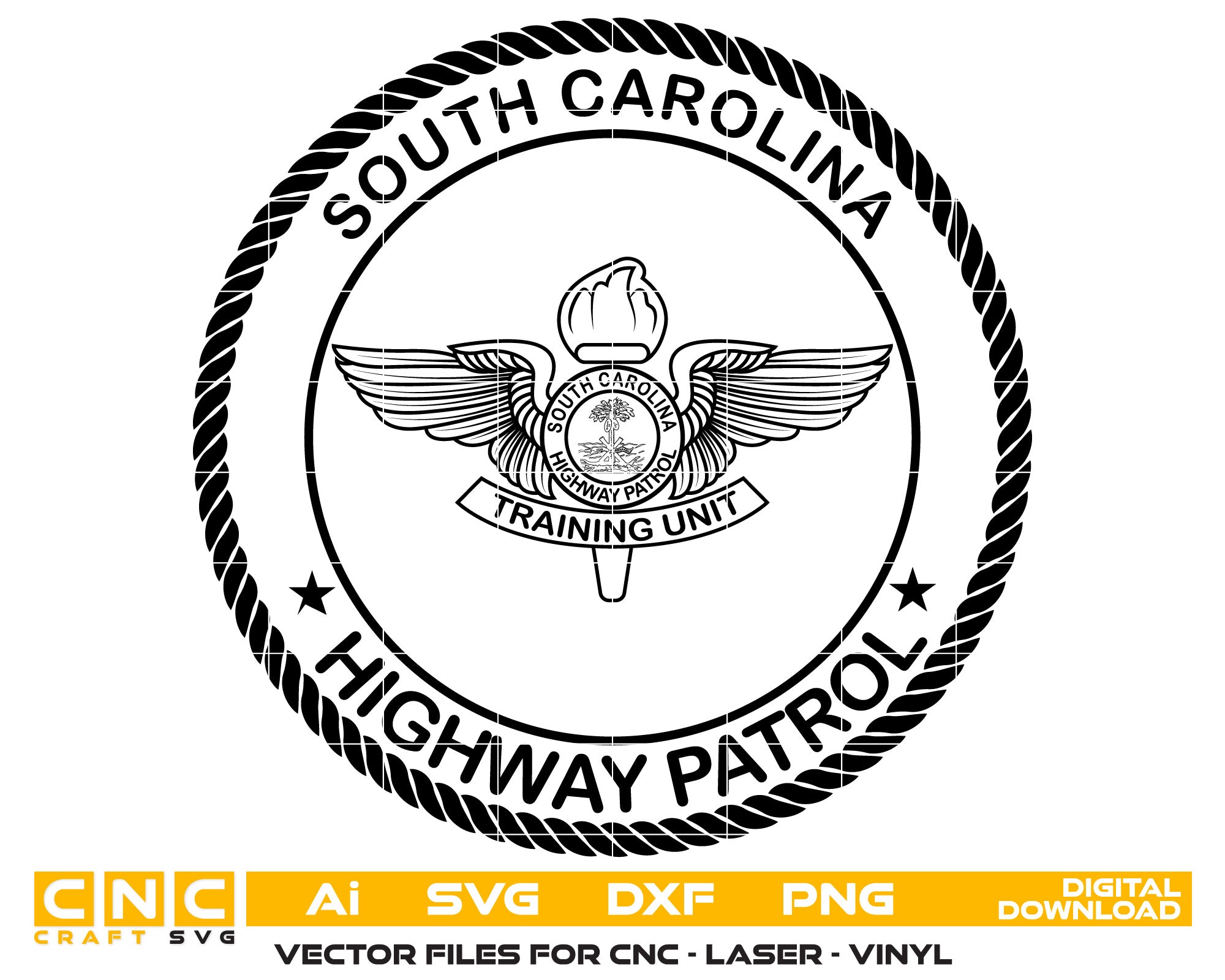 South Carolina Highway Patrol Badge Vector art Svg, Dxf, Jpg, Png, and Ai files For laser engraving, woodworking, acrylic painting, and all printing machines.