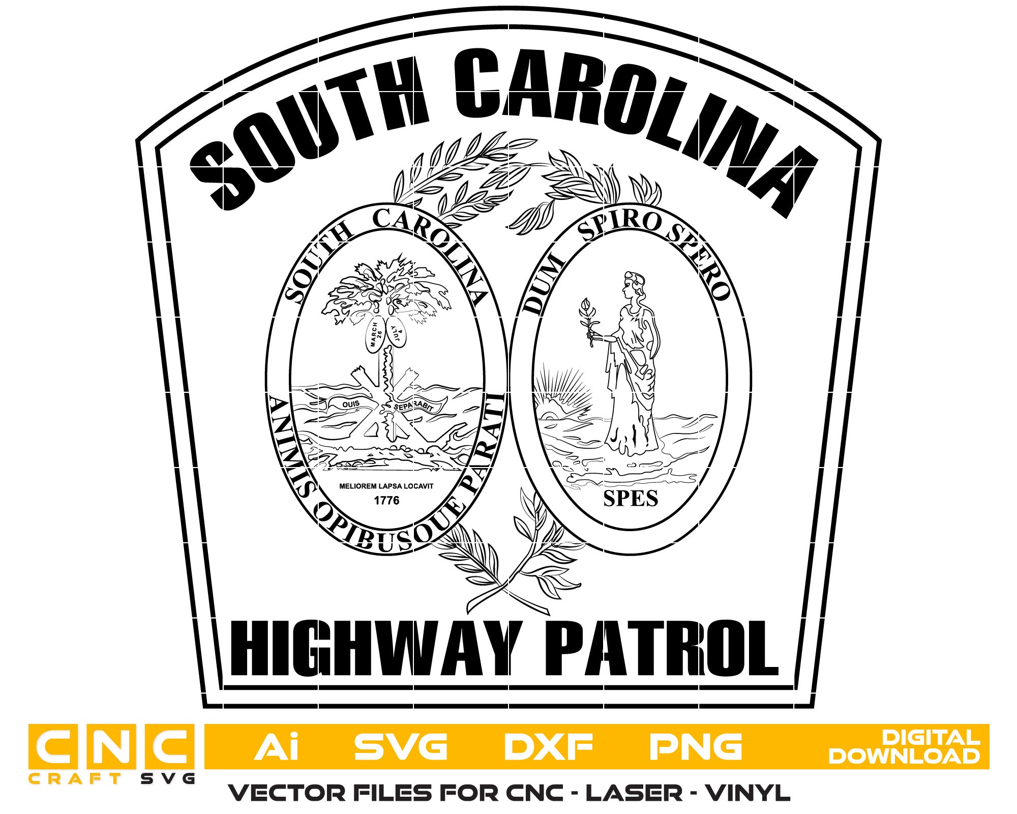 South Carolina Highway Patrol Police Badge Vector art Svg, Dxf, Jpg, Png, and Ai files For laser engraving, woodworking, acrylic painting, and all printing machines.