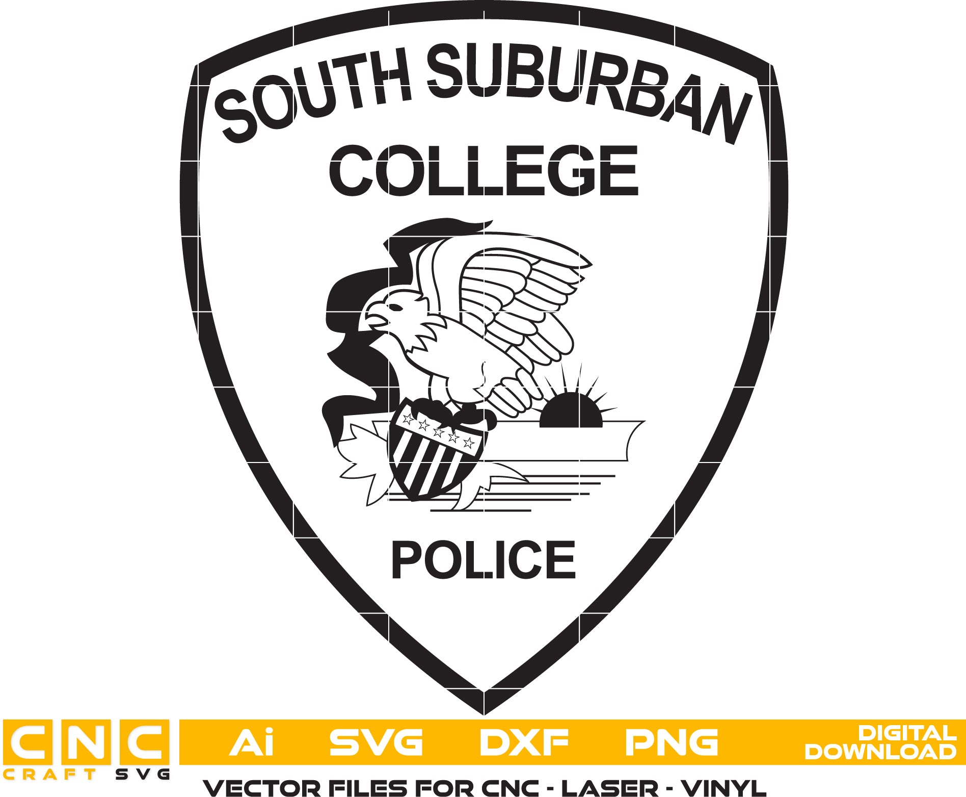 South Suburban College Police Badge/ Patch Vector art Svg/ Dxf/ Jpg/ Png/ and Ai files For laser engraving/ woodworking/ acrylic painting and all printing machines.