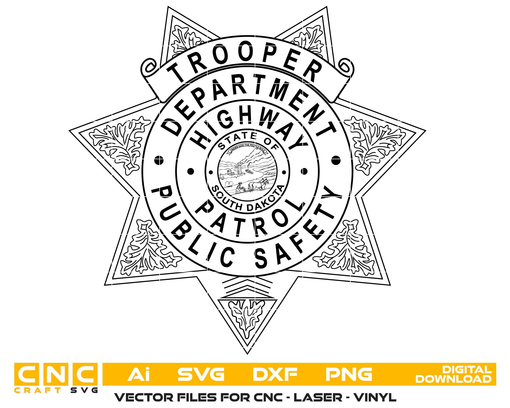 South Dakota Highway Patrol Badge SVG, SD Police Trooper Badge Vector, Highway Patrol Emblem SVG, Law Enforcement Badge Design, Police Shield Vector, Engraving Badge File