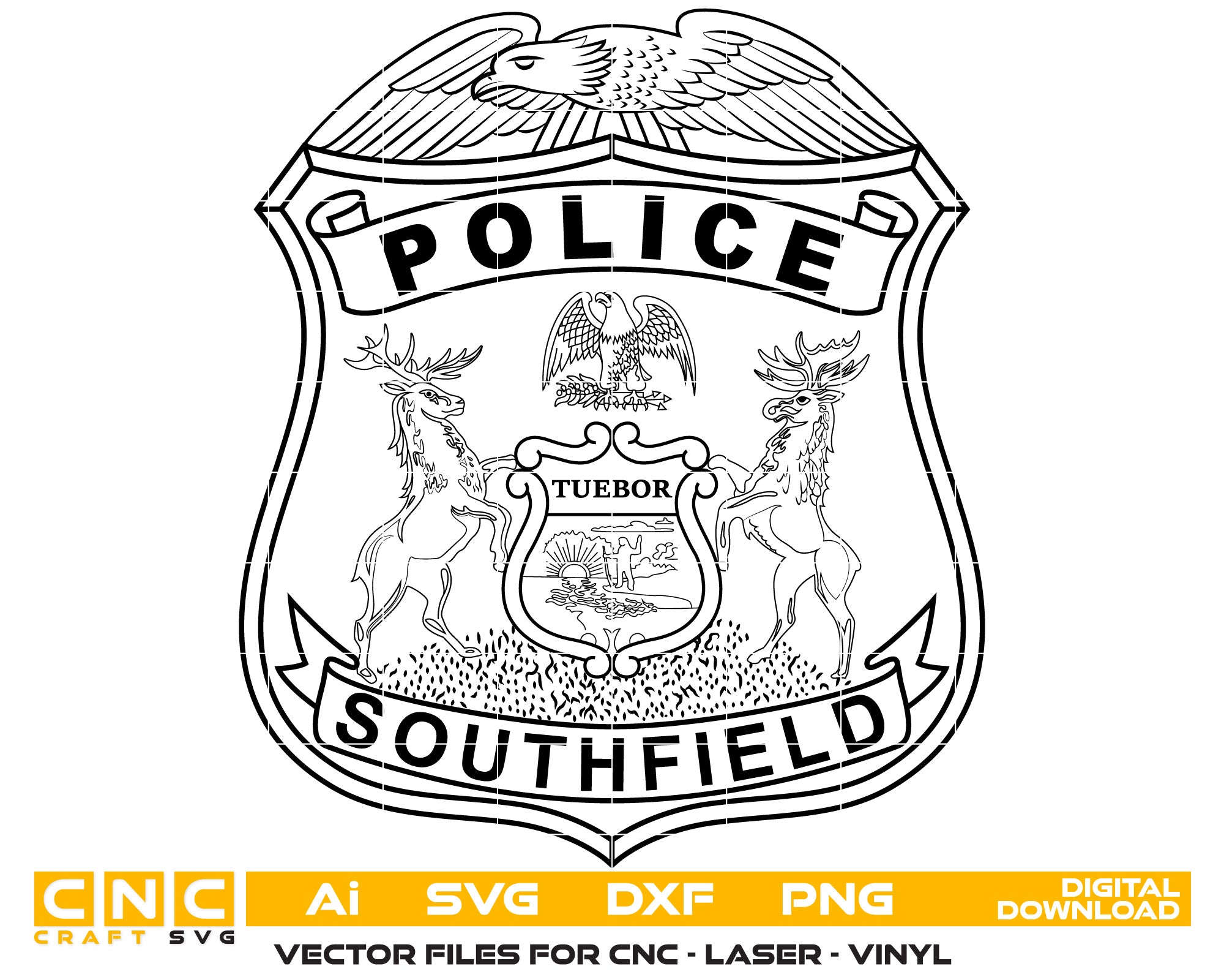 Southfield Police Badge Vector art Svg, Dxf, Jpg, Png, and Ai files For laser engraving, woodworking, acrylic painting, and all printing machines.