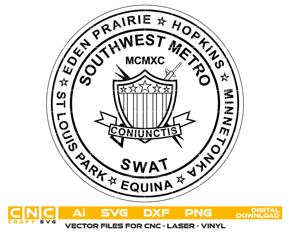 Southwest Metro Swat Badge Vector art Svg, Dxf, Jpg, Png, and Ai files