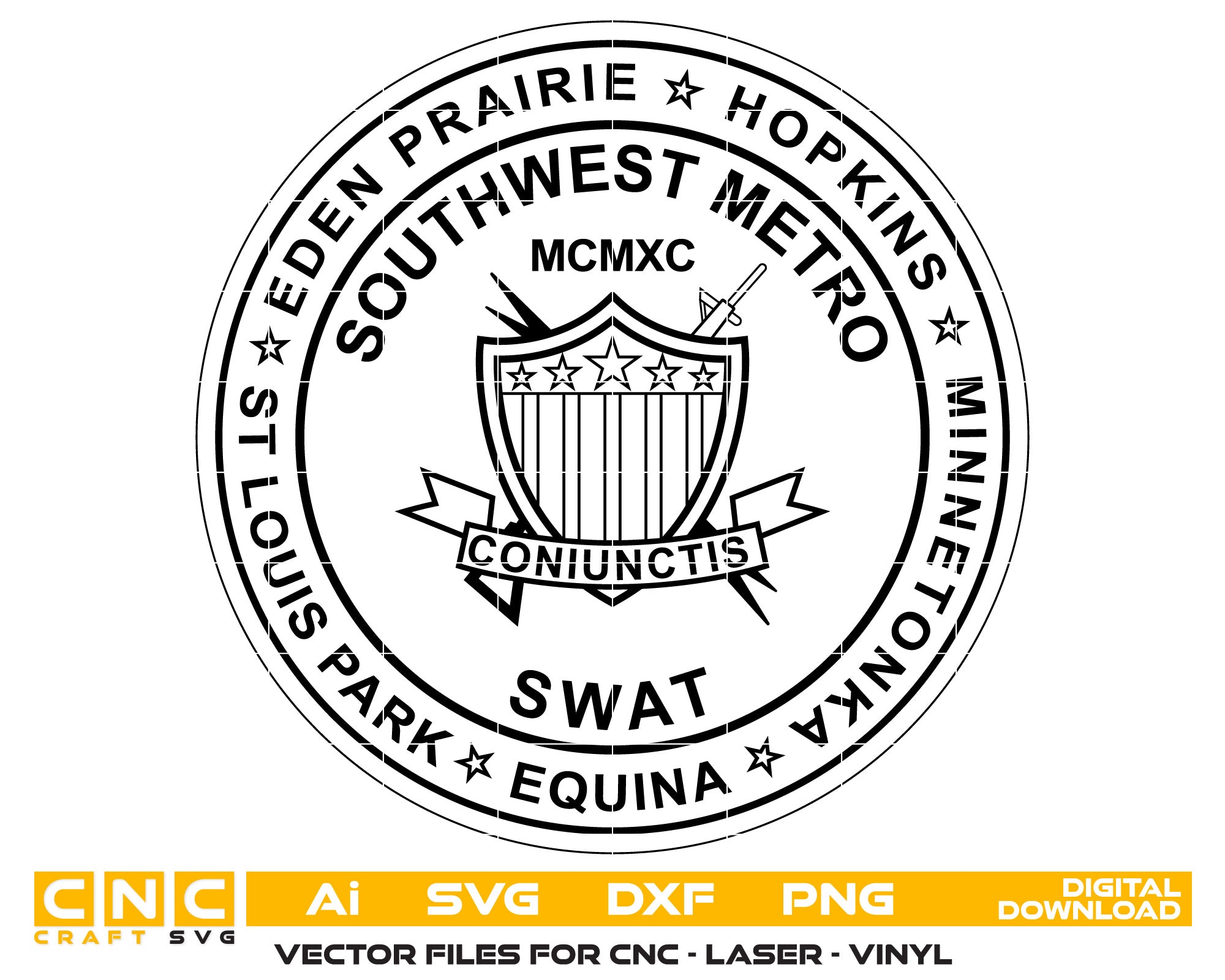 Southwest Metro Swat Badge Vector art Svg, Dxf, Jpg, Png, and Ai files For laser engraving, woodworking, acrylic painting, and all printing machines.