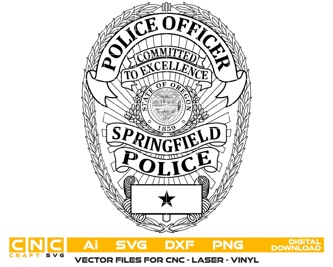 Springfield Police Officer Badge Vector art Svg, Dxf, Jpg, Png, and Ai