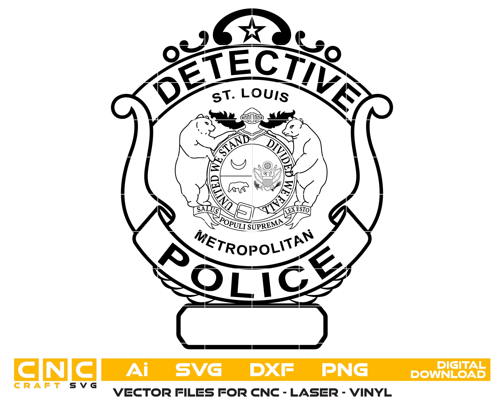 St Louis Detective Police Badge Vector art Svg, Dxf, Jpg, Png, and Ai files For laser engraving, woodworking, acrylic painting, and all printing machines.