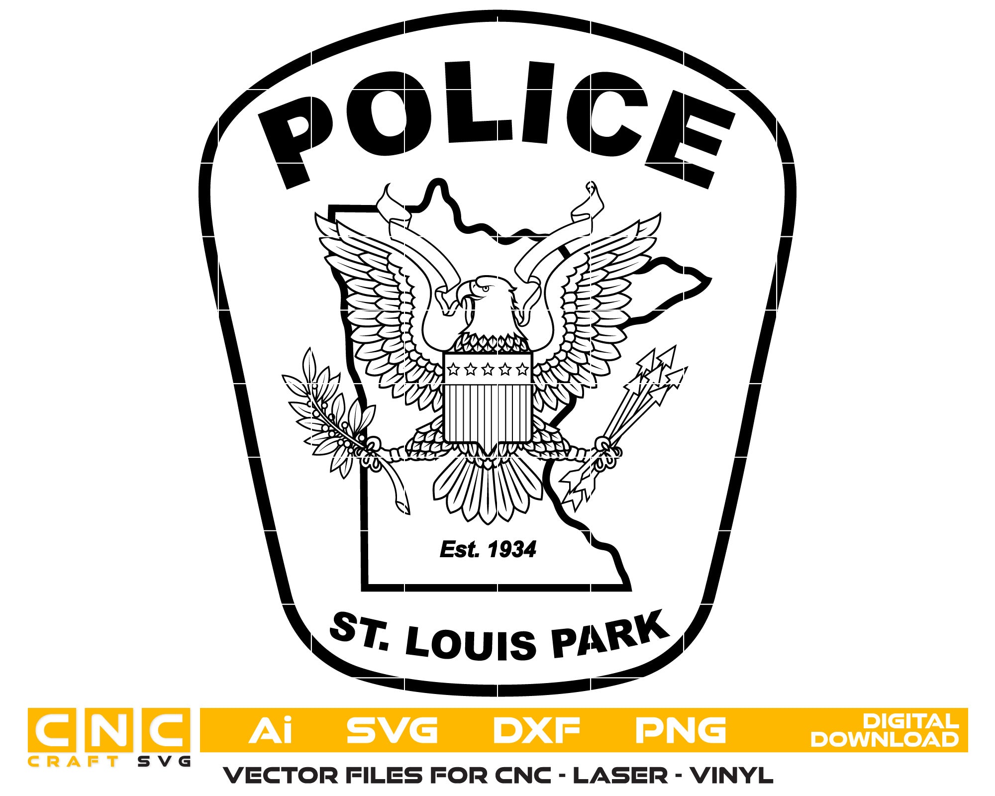 St Louis Park Police Badge Vector art Svg, Dxf, Jpg, Png, and Ai files For laser engraving, woodworking, acrylic painting, and all printing machines.