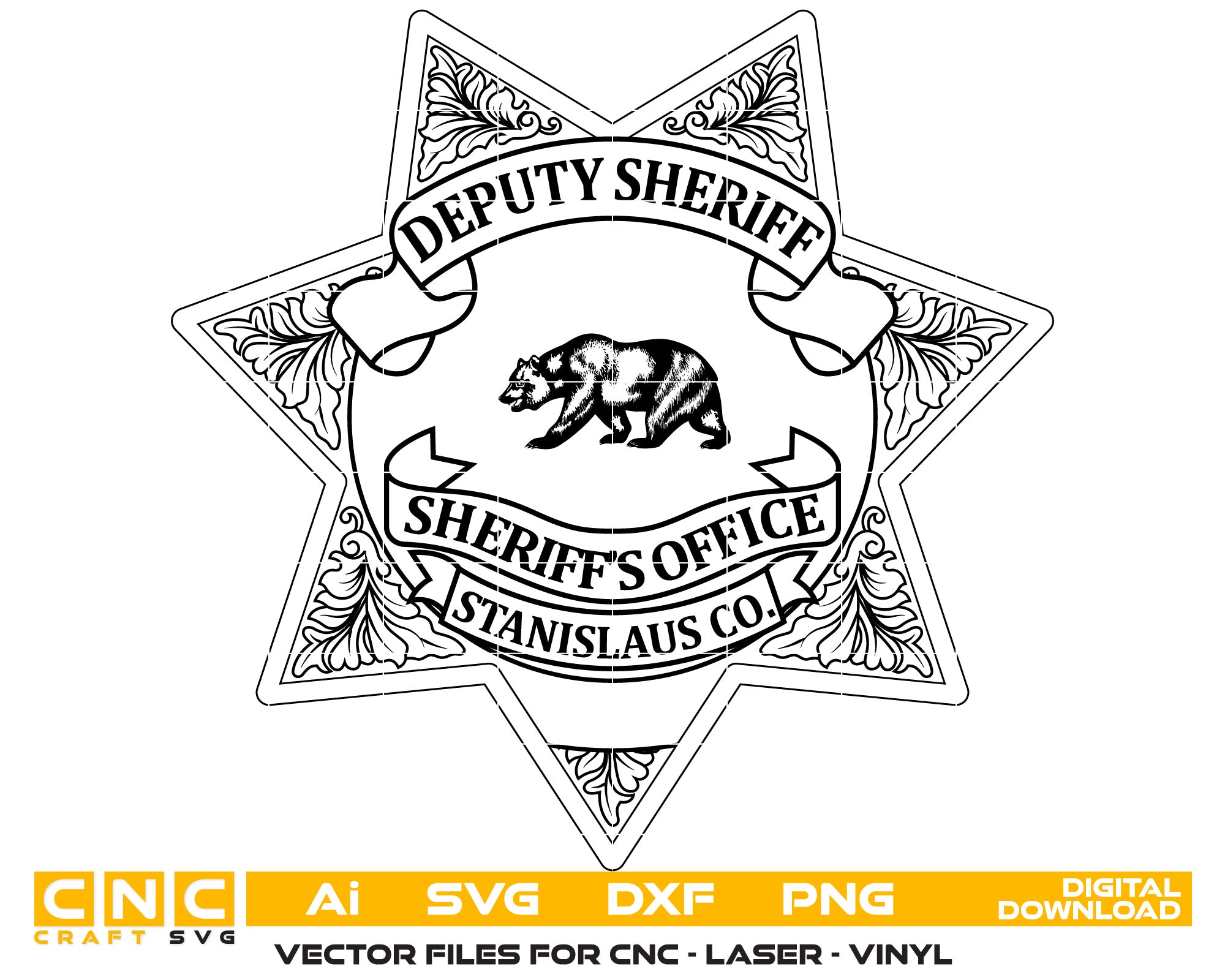 Stanislaus Co Sheriff Badge Vector art Svg, Dxf, Jpg, Png, and Ai files For laser engraving, woodworking, acrylic painting, and all printing machines.