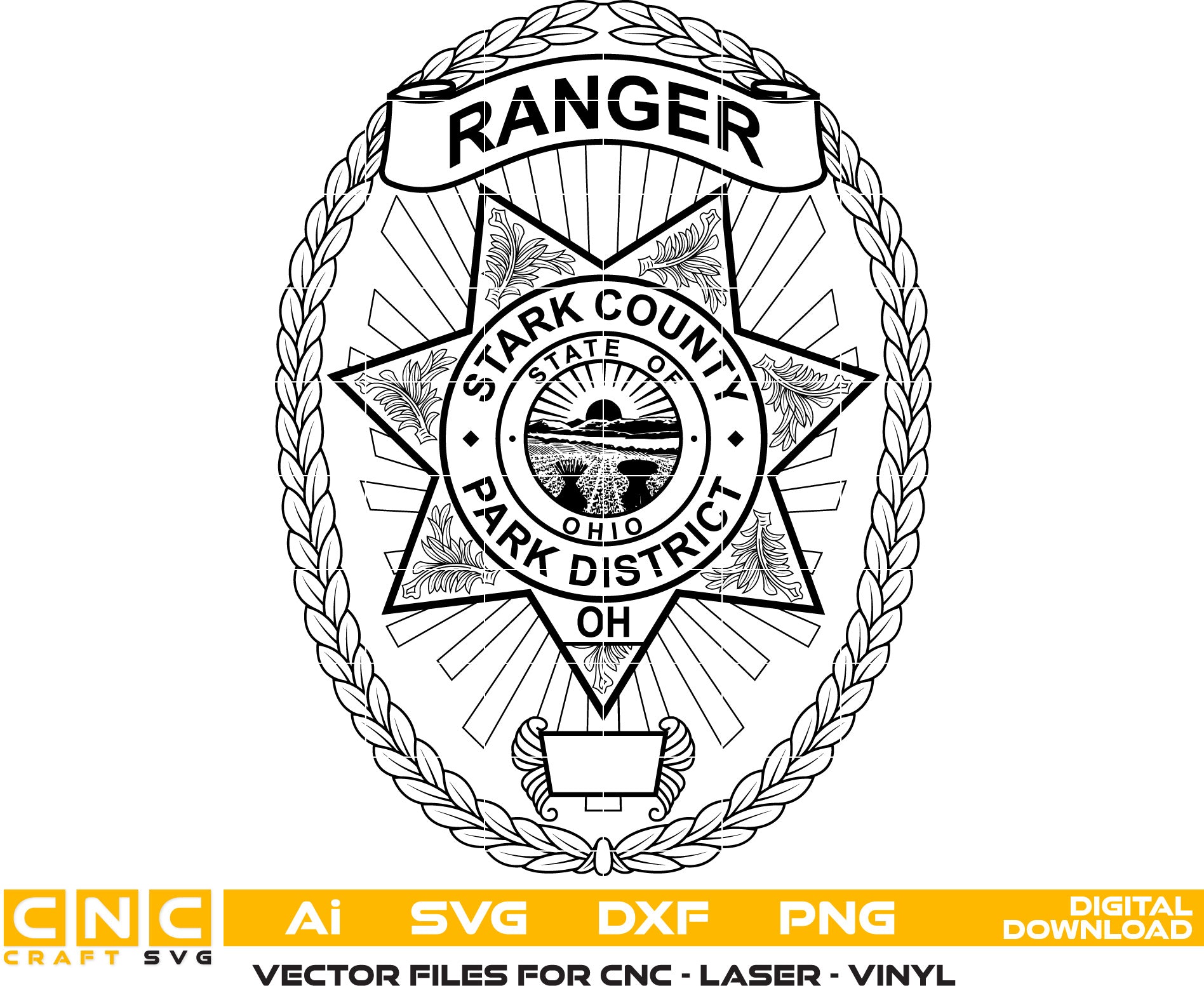 Stark County Ranger Park District Patch Vector art Svg, Dxf, Jpg, Png and Ai files For laser engraving, woodworking, acrylic painting, and all printing machines.