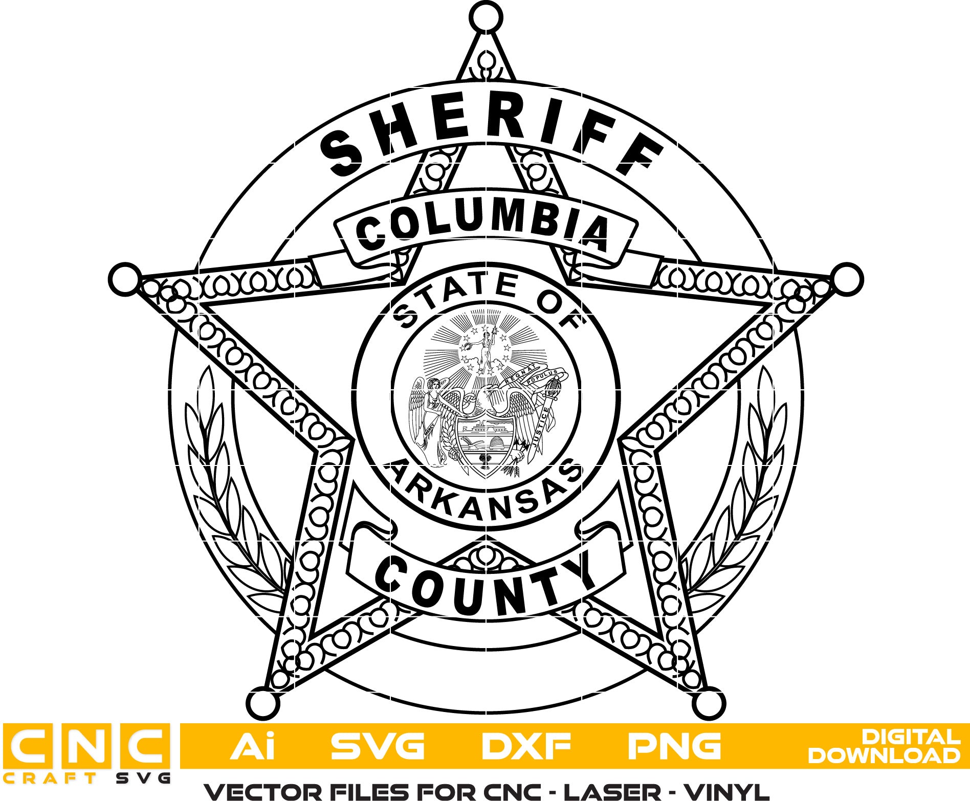 Columbia County Sheriff Badge, Arkansas Sheriff Badge Vector Art