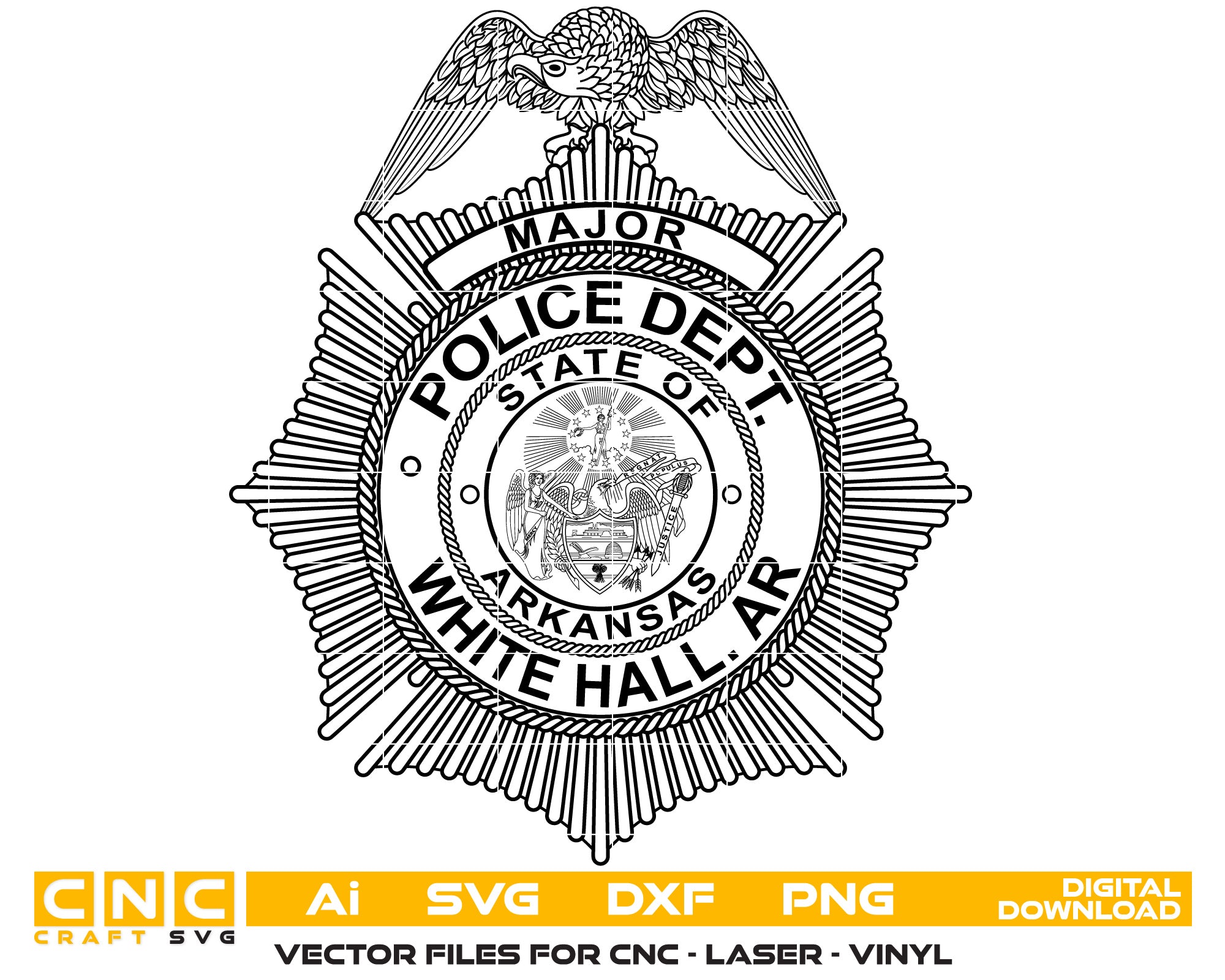 Arkansas White Hall Police Major Badge vector art