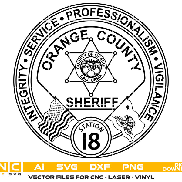 Orange County Sheriff Station 18 Badge SVG, California Vector Design