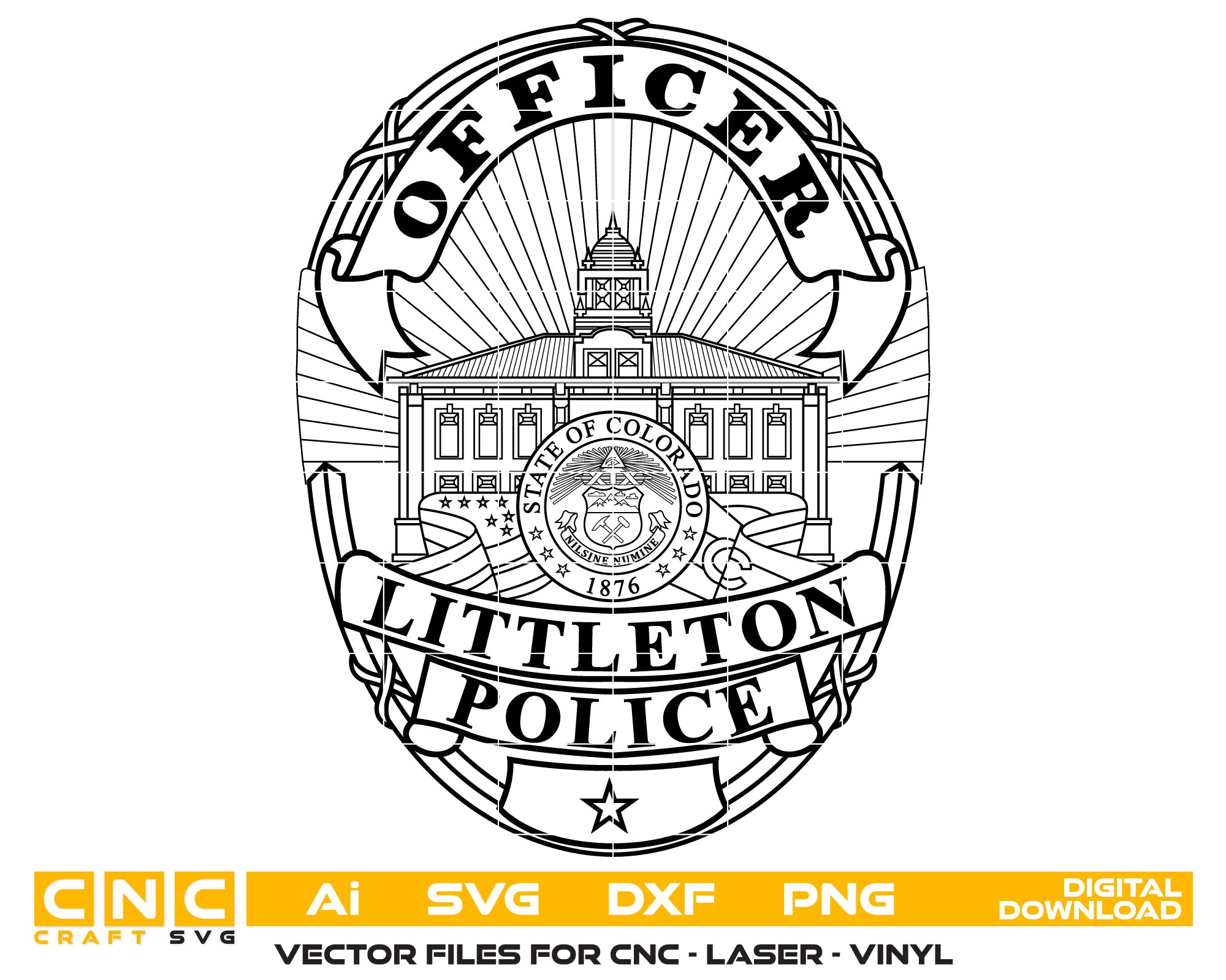 State of Colorado Littleton Police Officer Badge Vector Art, Ai,SVG, D