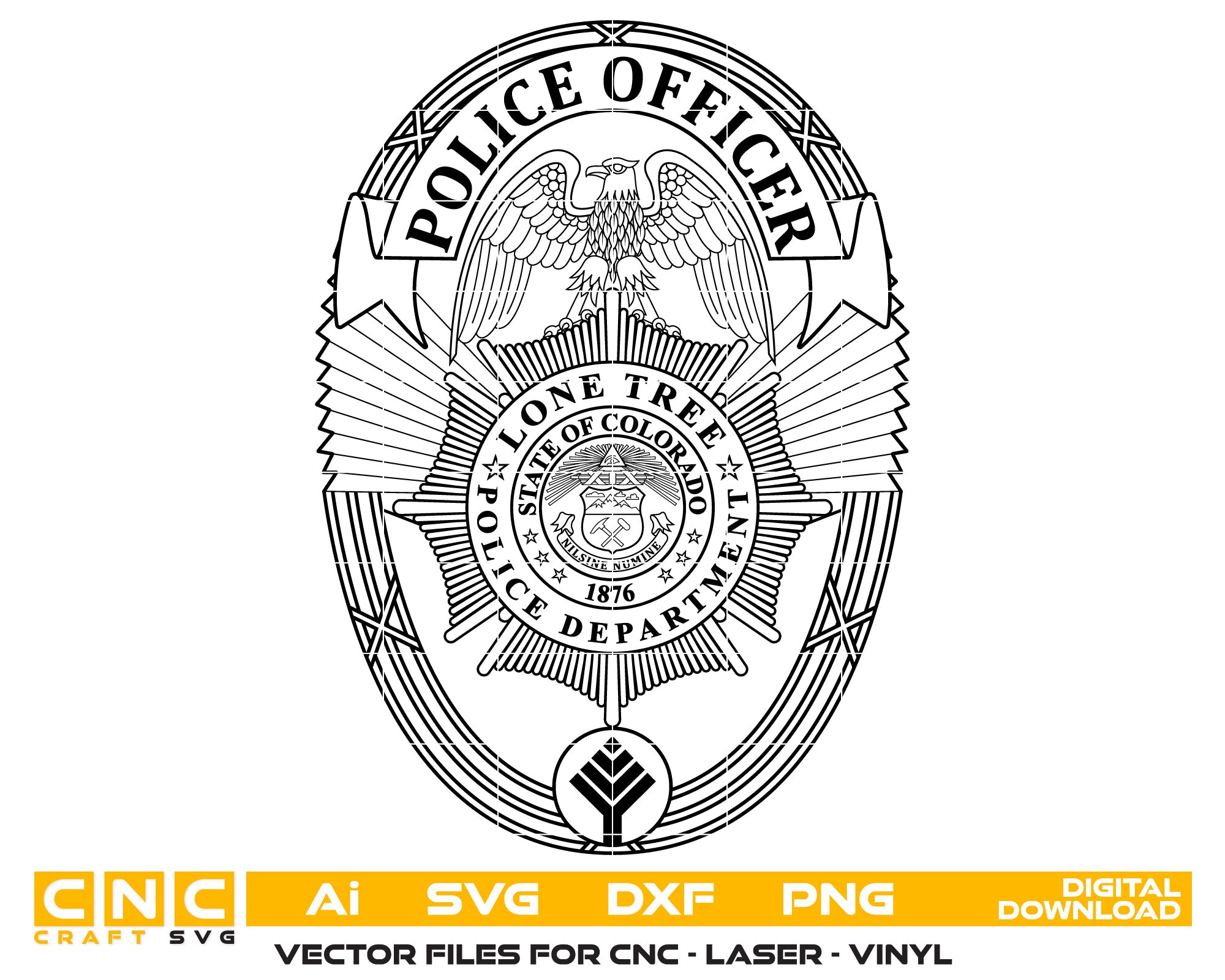 State of Colorado Lone Tree Police Officer Badge Vector Art, Ai,SVG, DXF, PNG, Digital Files