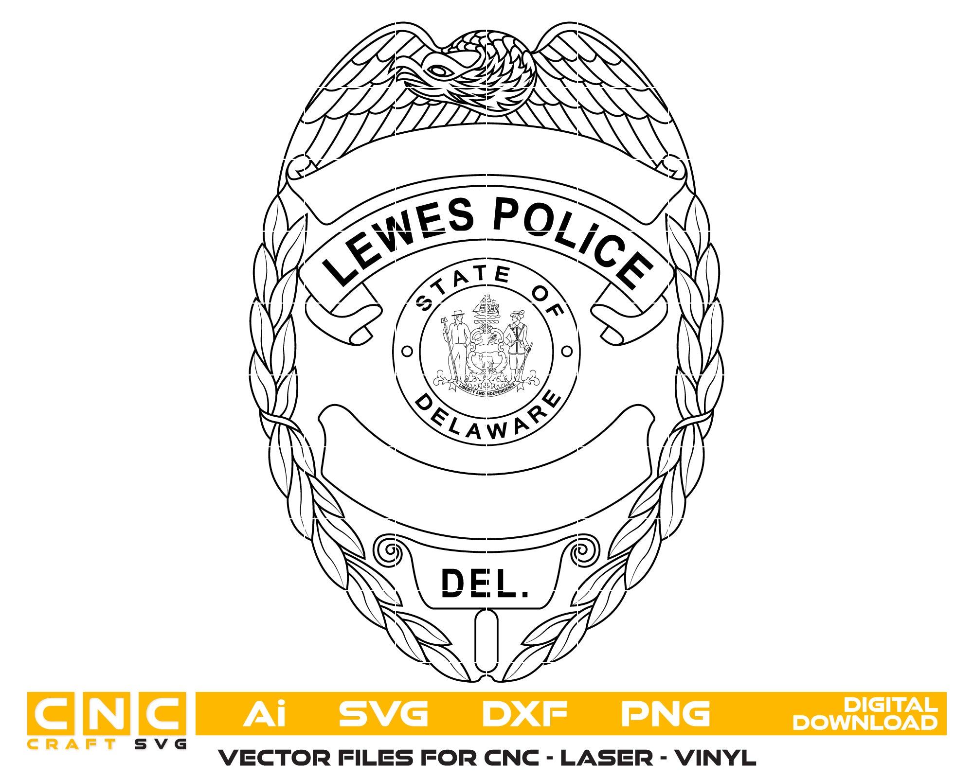 State of Delaware Lieutenant Police badge Vector Art, Ai,SVG, DXF, PNG