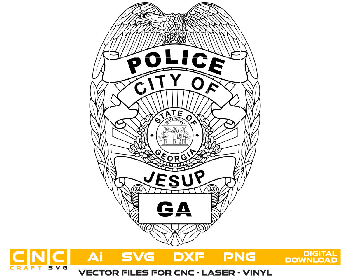 State of Georgia City of Jesup Police Badge Vector Art, Ai,SVG, DXF, P