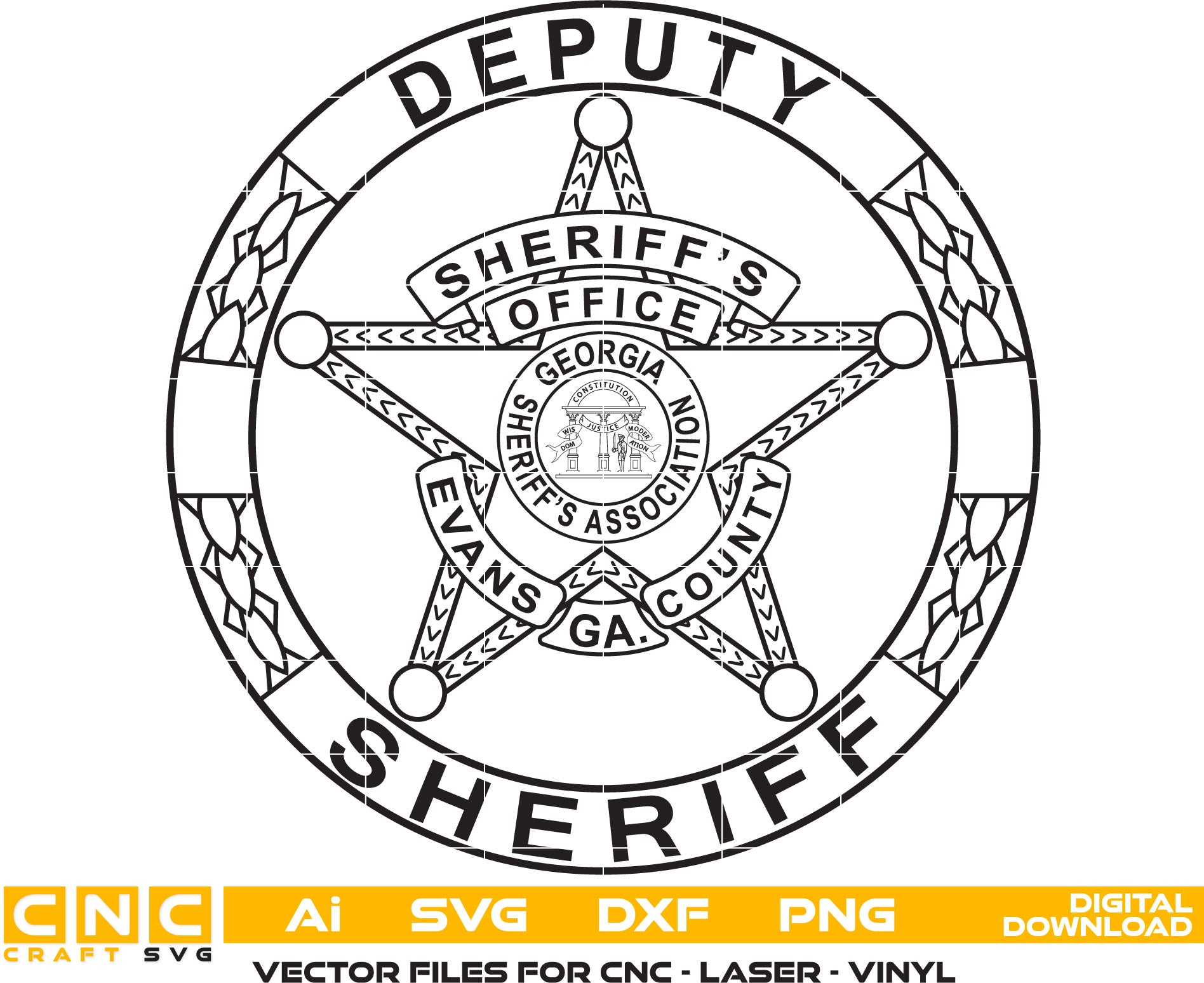 State of Georgia Evans County Deputy Sheriff Vector Art, Ai,SVG, DXF, PNG, Digital Files for Laser Engraving, Woodworking, Printing, CNC Router, Cricut, Ezecad etc.