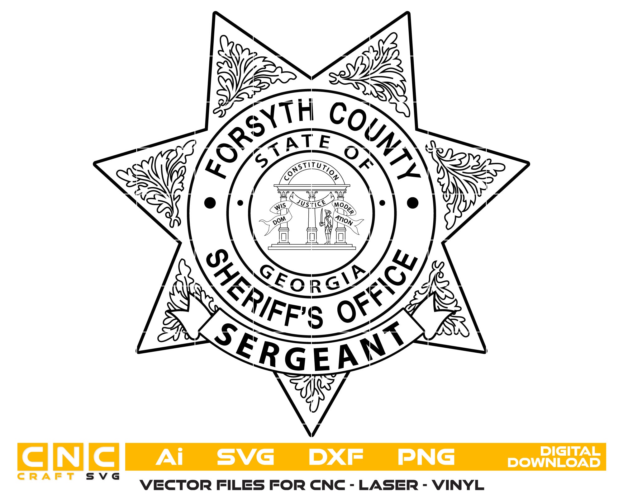 State of Georgia Forsyth County Sheriff sergeant  badge Vector Art, Ai,SVG, DXF, PNG, Digital Files