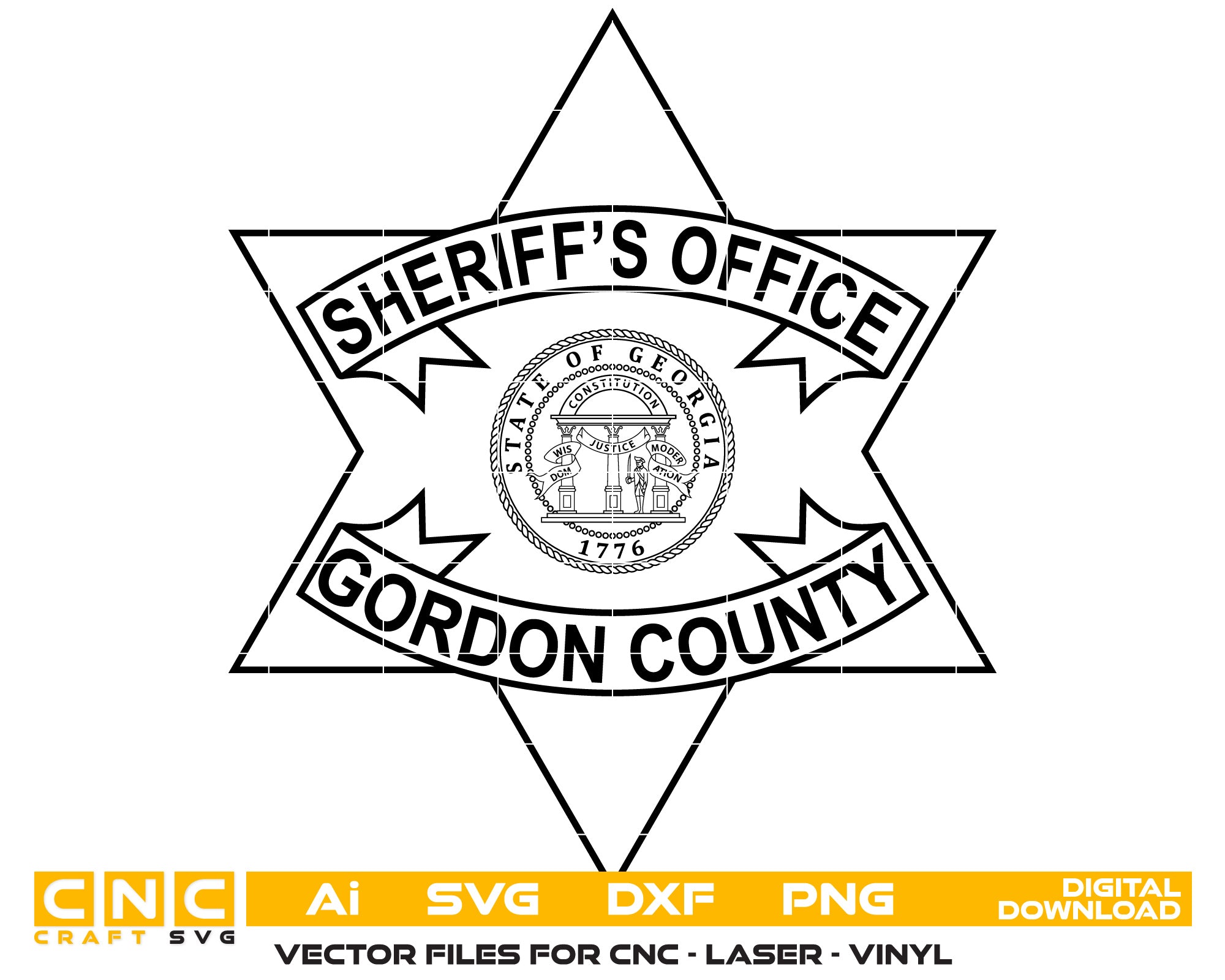 State of Georgia Gordon County Sheriff Office Badge Vector Art, Ai,SVG, DXF, PNG, Digital Files