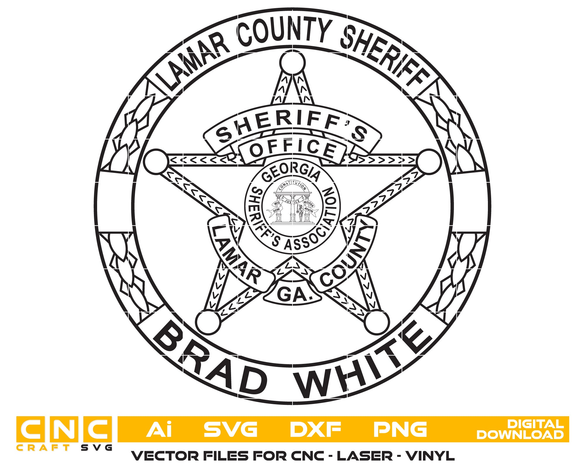 State of Georgia Lamar County Sheriff badge Vector art Svg, Dxf, Jpg, Png, and Ai files For laser engraving, woodworking, acrylic painting, and all printing machines.