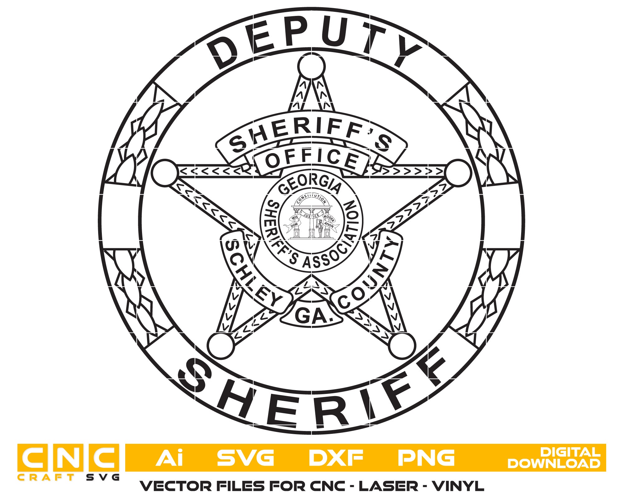 State of Georgia Schley County Deputy Sheriff Badge Vector Art, Ai,SVG, DXF, PNG, Digital Files